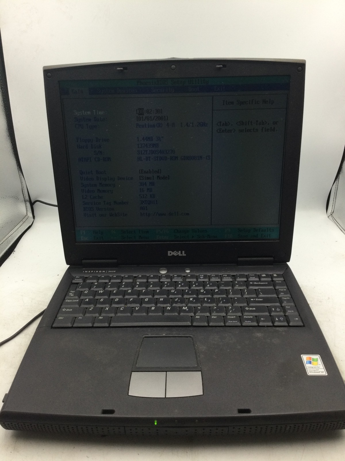 DELL INSPIRON 2650 - BOOTS TO BIOS - INTEL PENTIUM 4M - 256MB RAM - READ DESC-BB