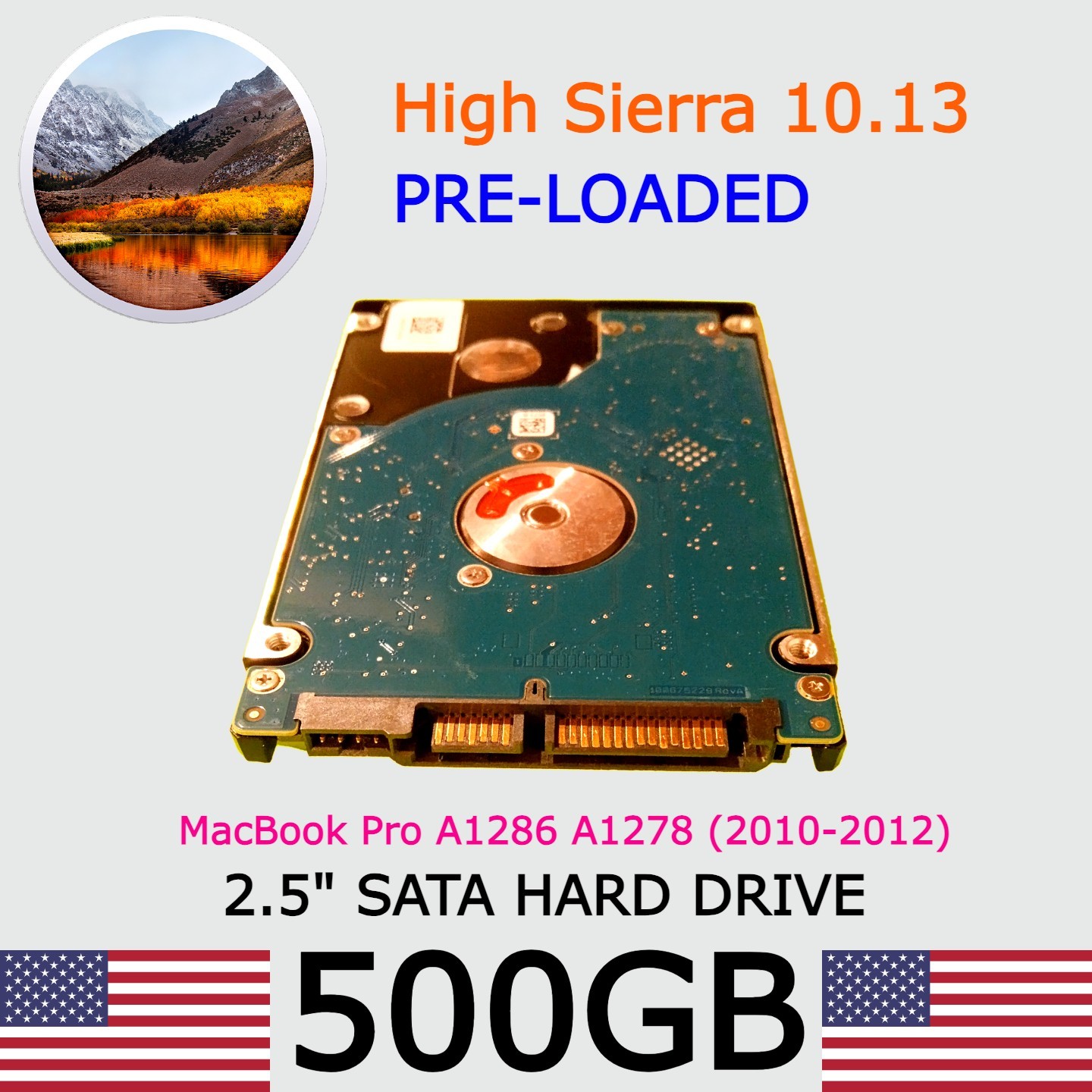 MacBook Pro Hard Drive High Sierra 10.13 500GB HD 2.5 2010 2011 2012 A1278 A1286