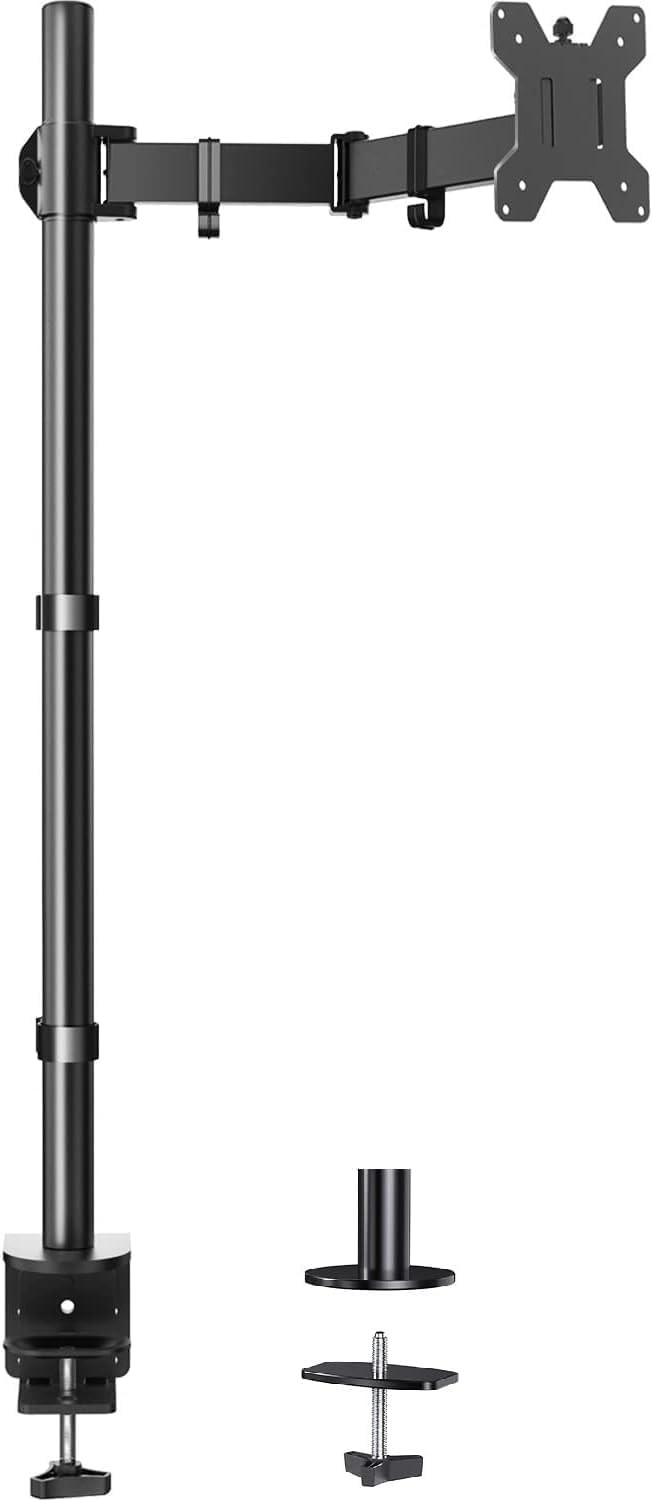 HUANUO Single Monitor Arm with 39 inch Extra-Tall Pole, 13-32 inch, Clear