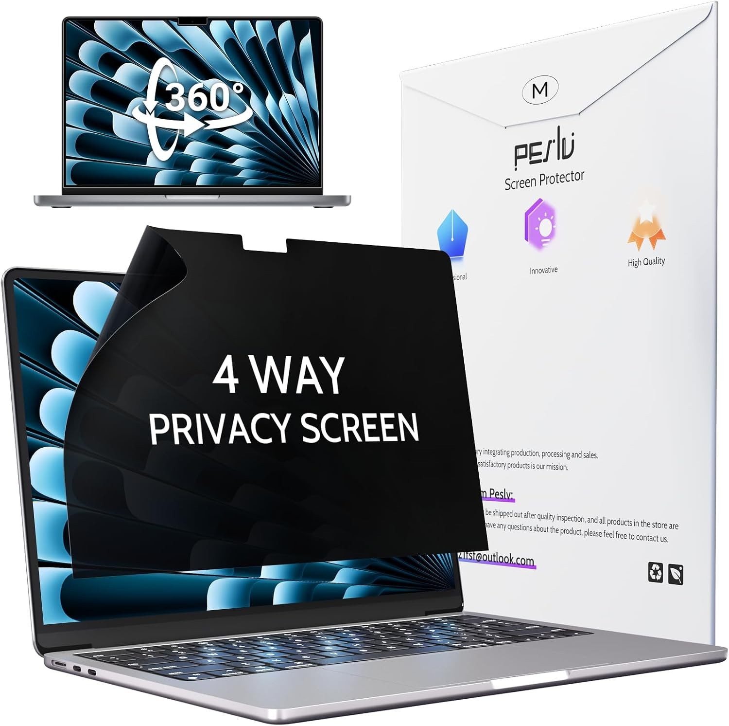 360° 4 Way Privacy Screen for Macbook Air 13.6 & 13 Inch (2022-2026, M2, M3)