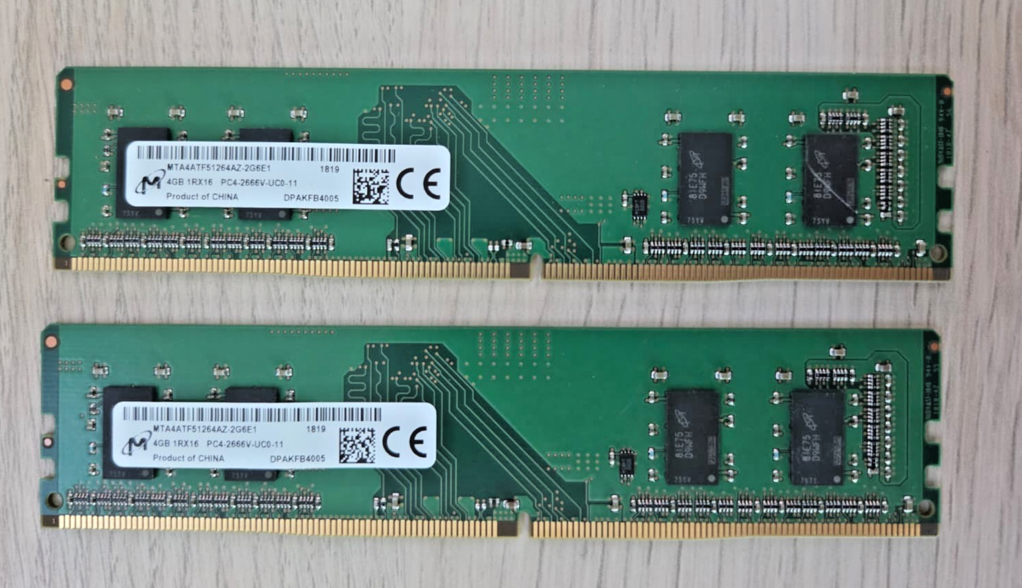 Micron 8GB (2x4GB) 1Rx16 PC4-2666V-UC0 DDR4 2666MHz RAM MTA4ATF51264AZ-2G6E1
