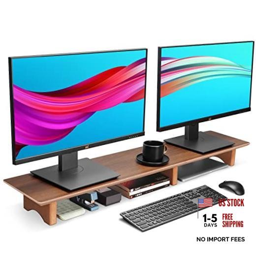 43 inch Finish Monitor Stand for Desk, Cork Legs Dual Black Walnut