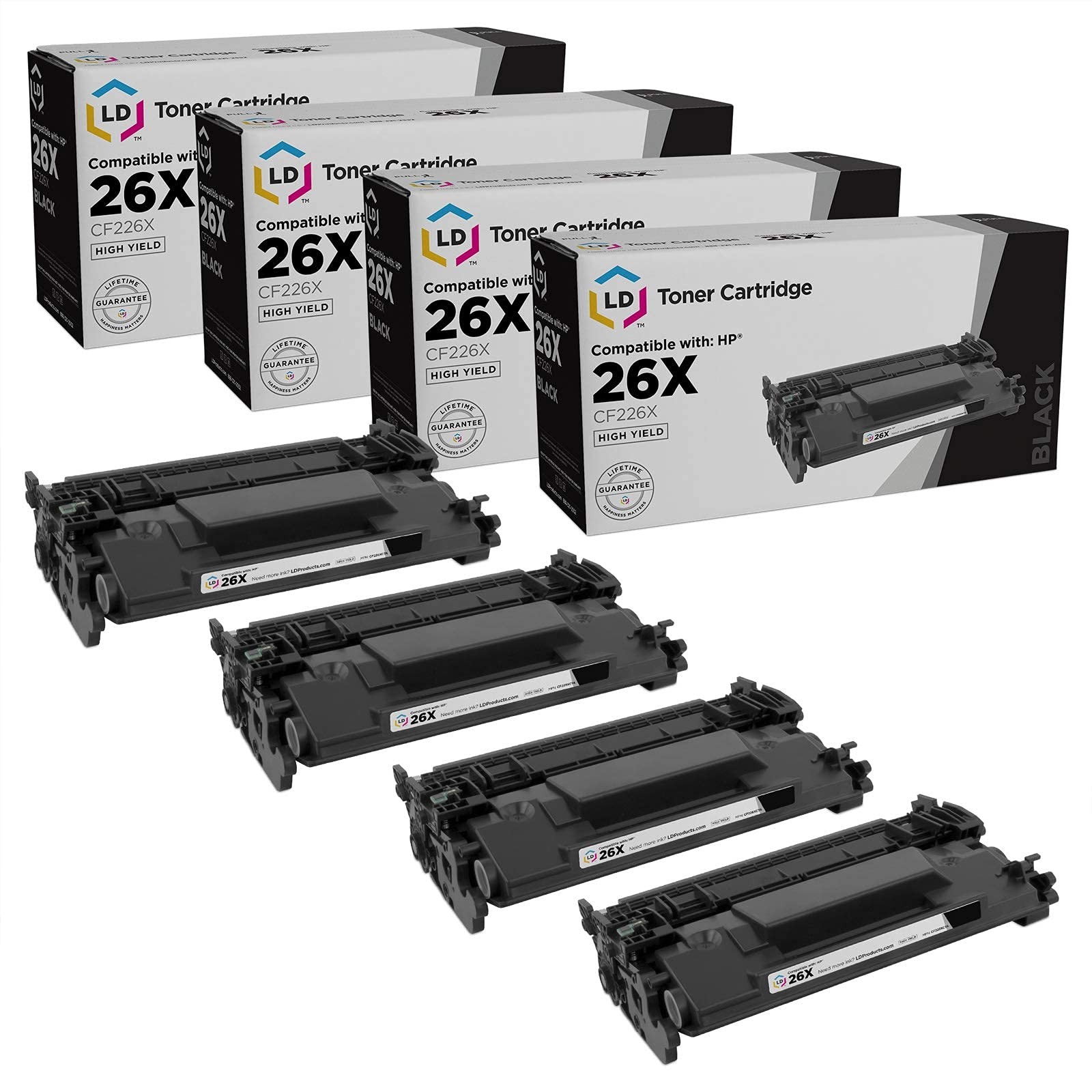 LD 4PK Replacement HP 26X CF226X Black Toner Cartridge LaserJet Pro M402d M426dw