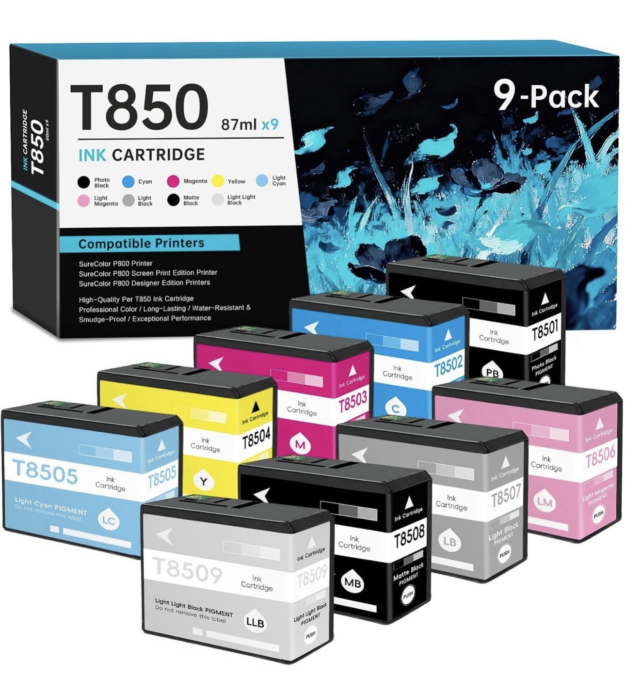 T850 Ink Cartridges 9 Pack 80ML T8501-T8509 for SureColor P800