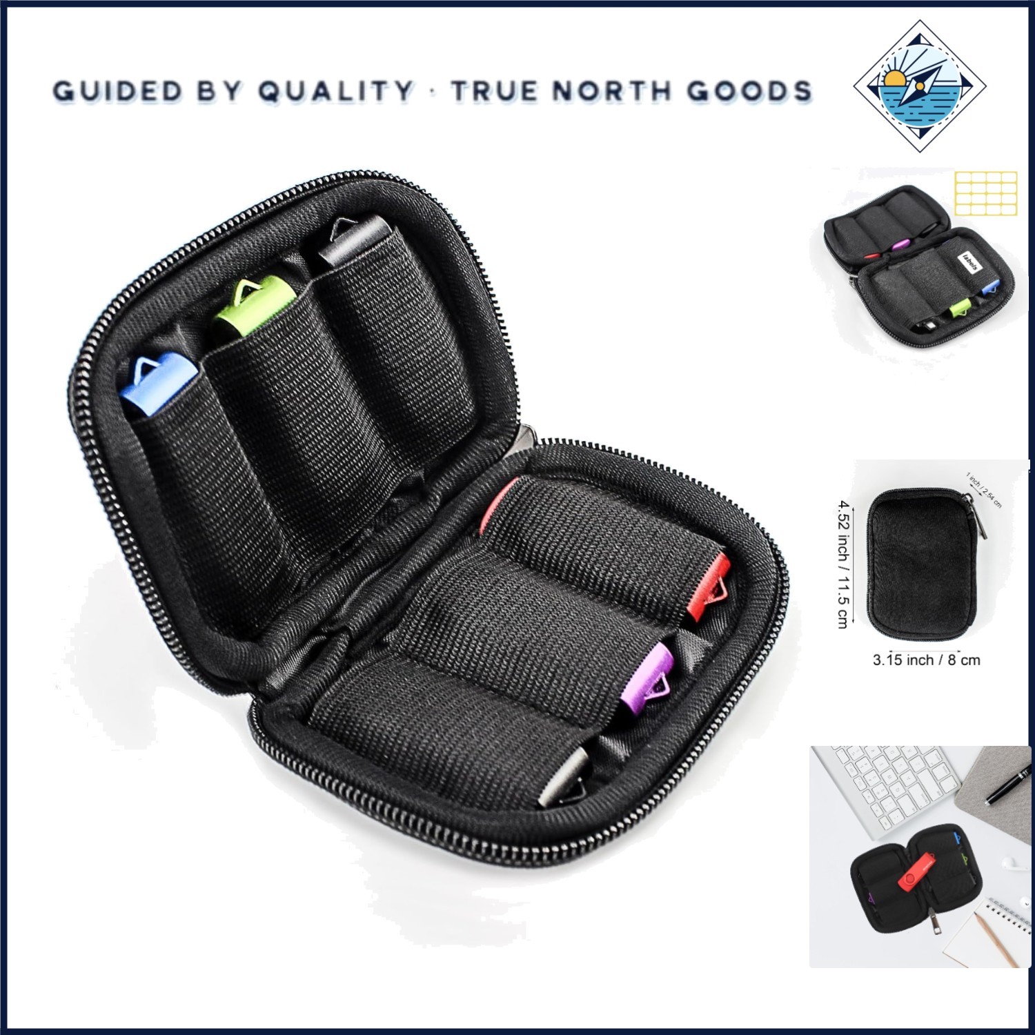 Elegant Black Neoprene USB Drive Case - 6 Slot Storage Pouch for Accessories