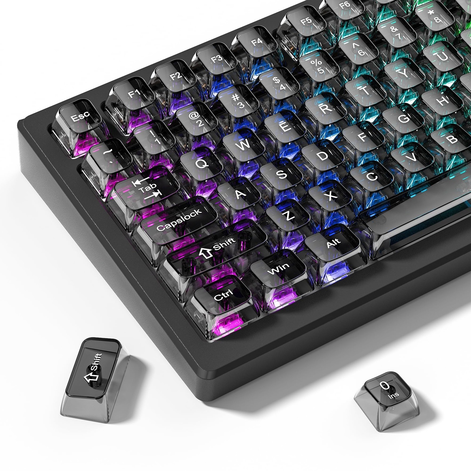 115 Keys Grey Clear Ceramic Jelly Keycaps Set MDA Profile Shine Through