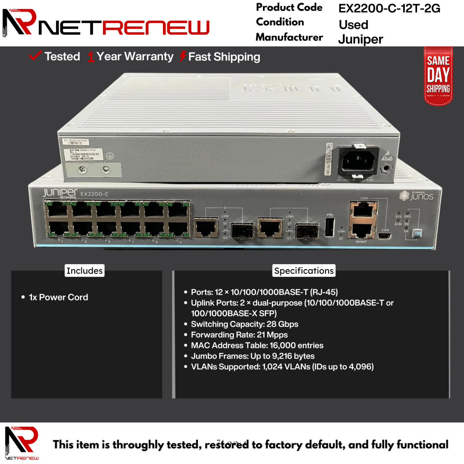 EX2200-C-12T-2G Juniper Networks  12 Port Gigabit Switch