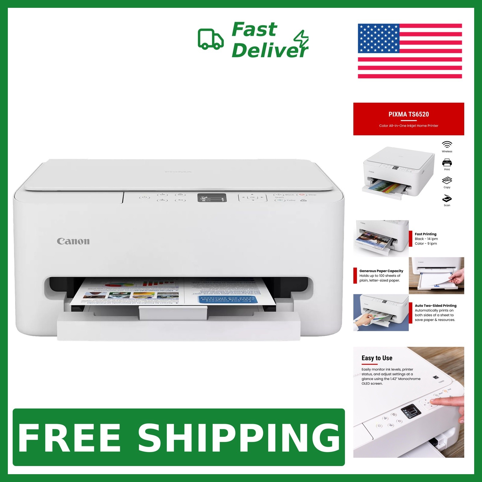 Canon PIXMA TS6520 Wireless Color Inkjet Printer, White