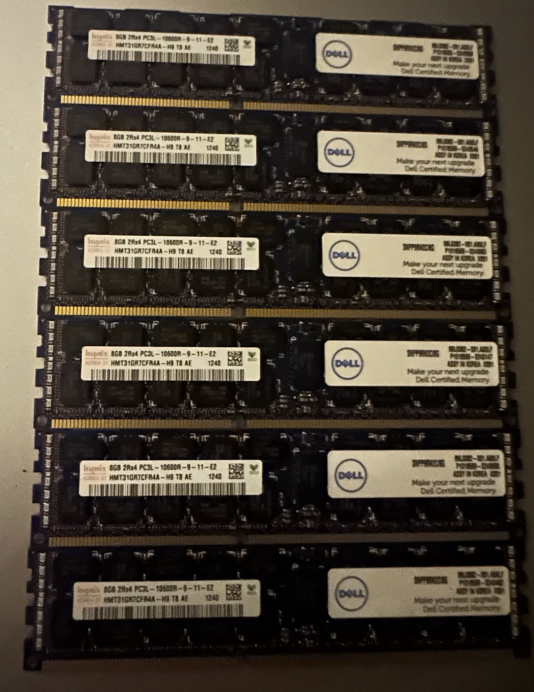 Lot of 6 Hynix 48GB 6x8GB PC3-10600 DDR3-1333MHz 2Rx4 serverRAM HMT31GR7CFR4A-H9