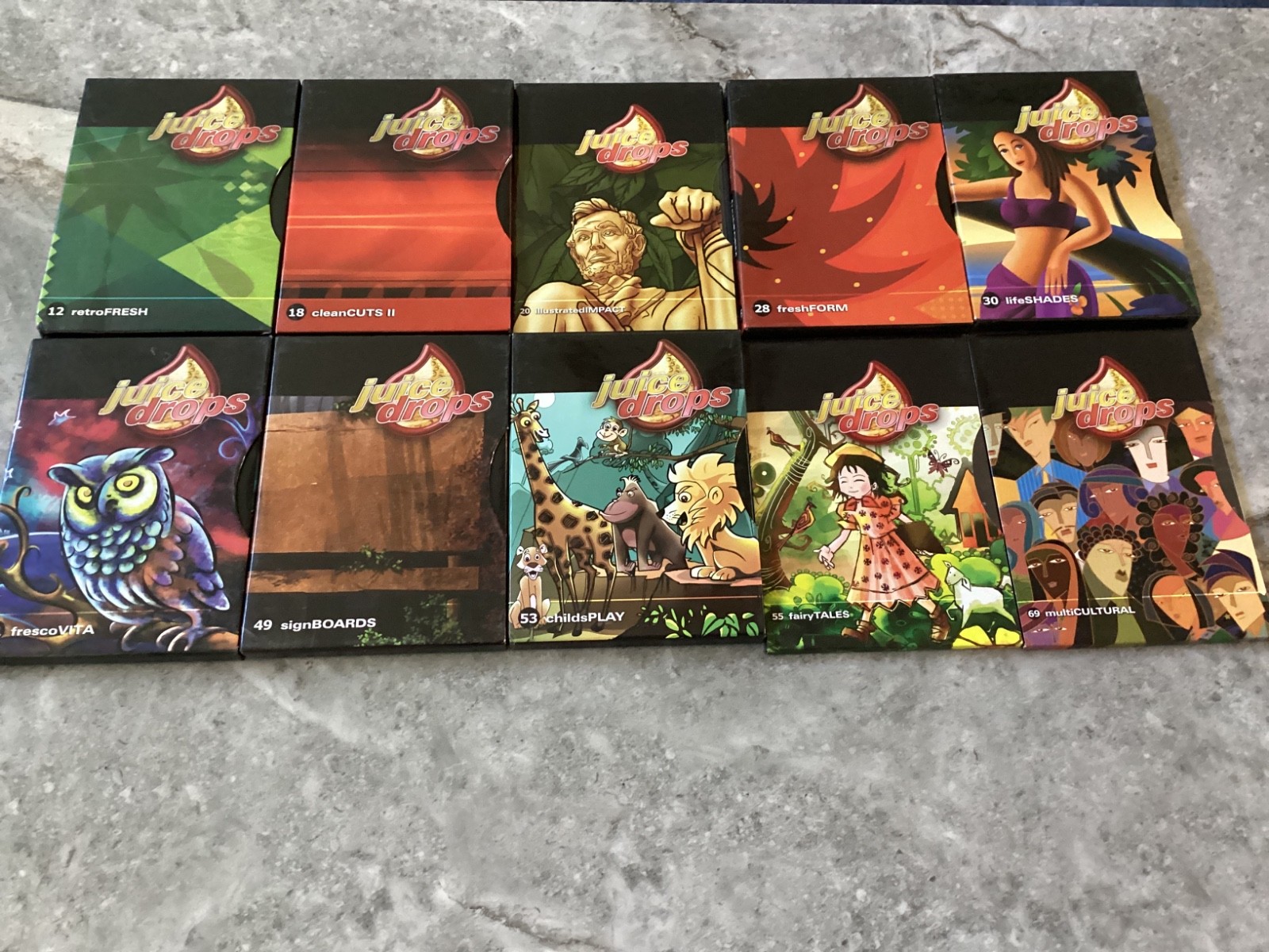 Lot of 10: Digital Juice “Juice Drops” 12, 18, 20, 28, 30, 41, 49, 53, 55,69 DVD