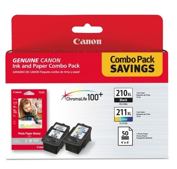 Canon 2973B004 (PGI-210XL/CL-211XL) ChromaLife100+ High-Yield Ink/Paper Combo