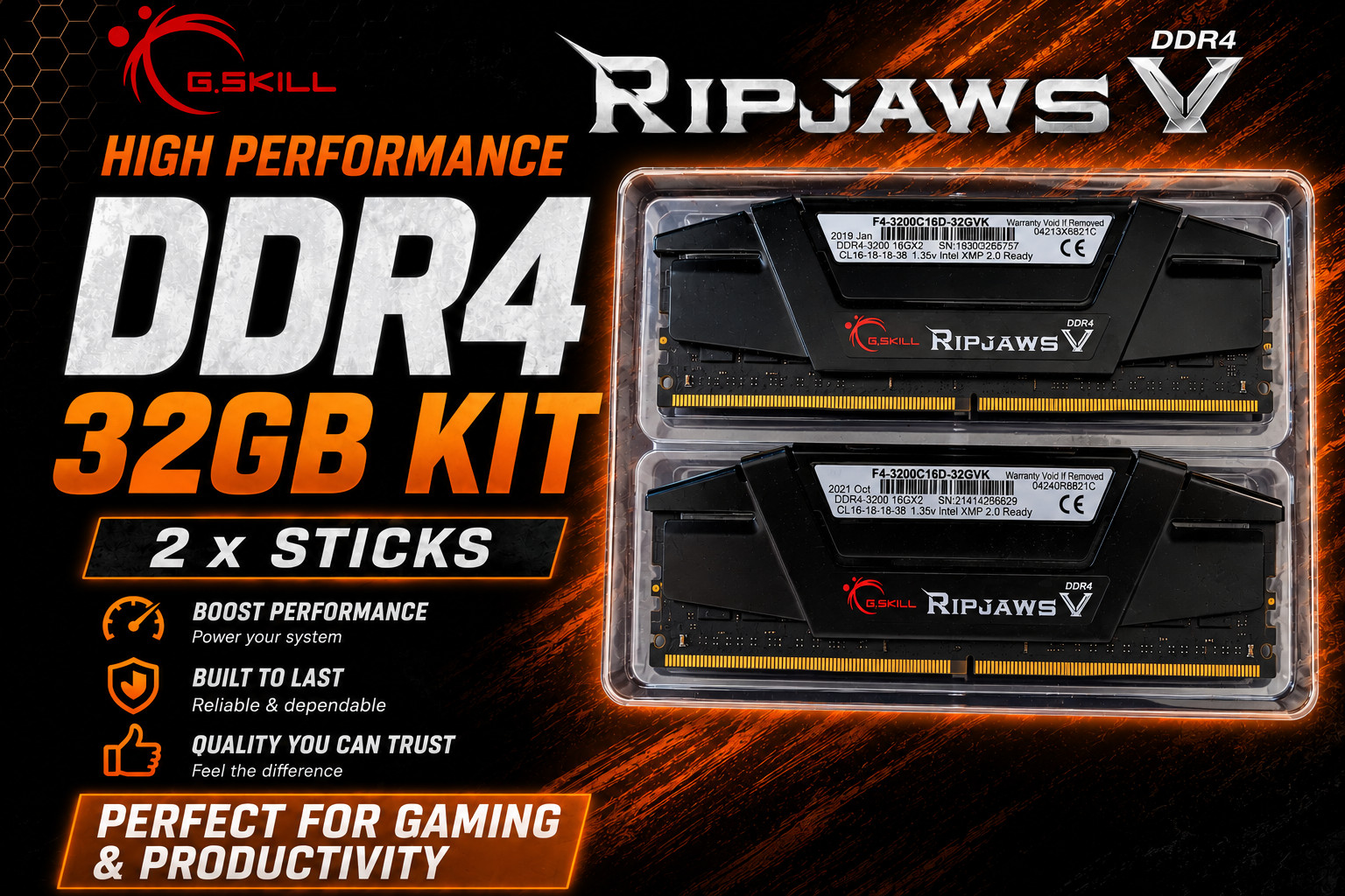 32GB G.SKILL Ripjaws V DDR4 RAM – 32GB Kit (2 x 16GB)