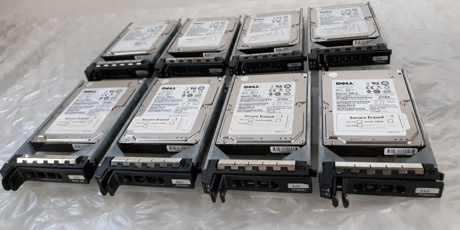 Lot of 8 Dell 73GB SAS 15K ST973452SS 2.5" HDD w/ Caddies *TESTED SECURE ERASED*