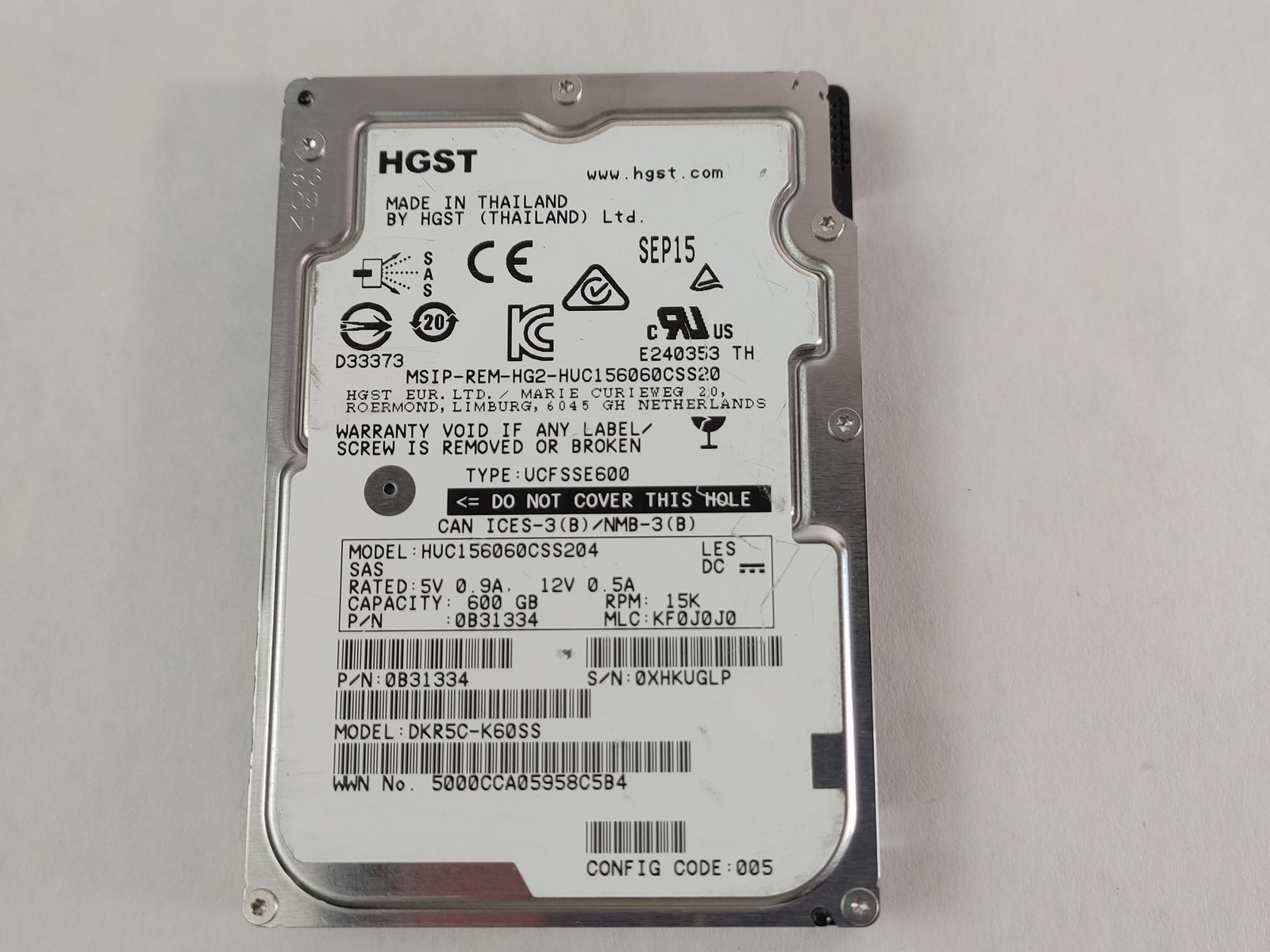 Lot of 5 HGST HUC156060CSS204 600 GB SAS 3 2.5 in Enterprise Drive