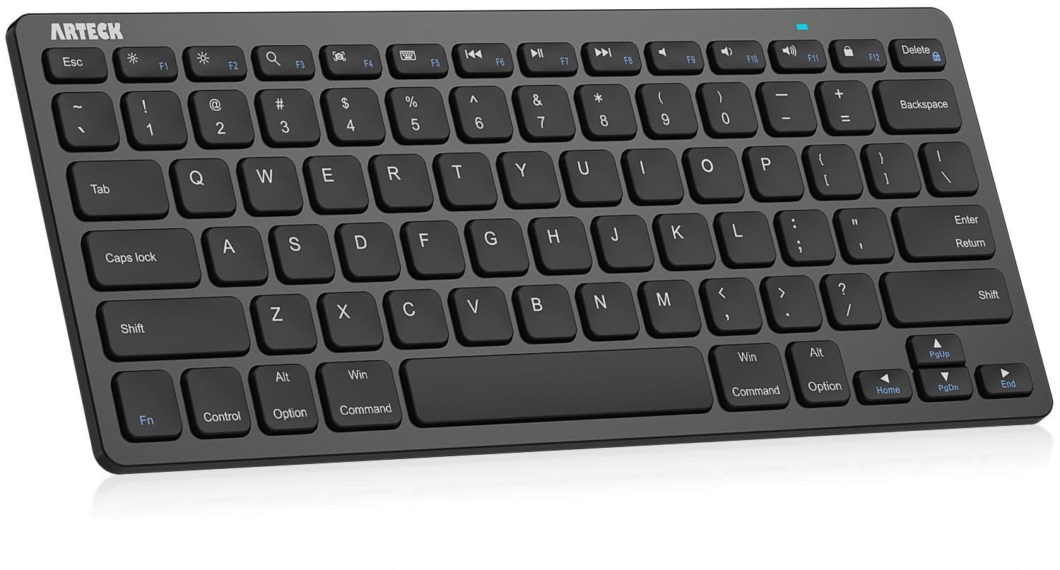 Arteck Compact Wireless Bluetooth Keyboard for iPad Tablet iPhone PC Black