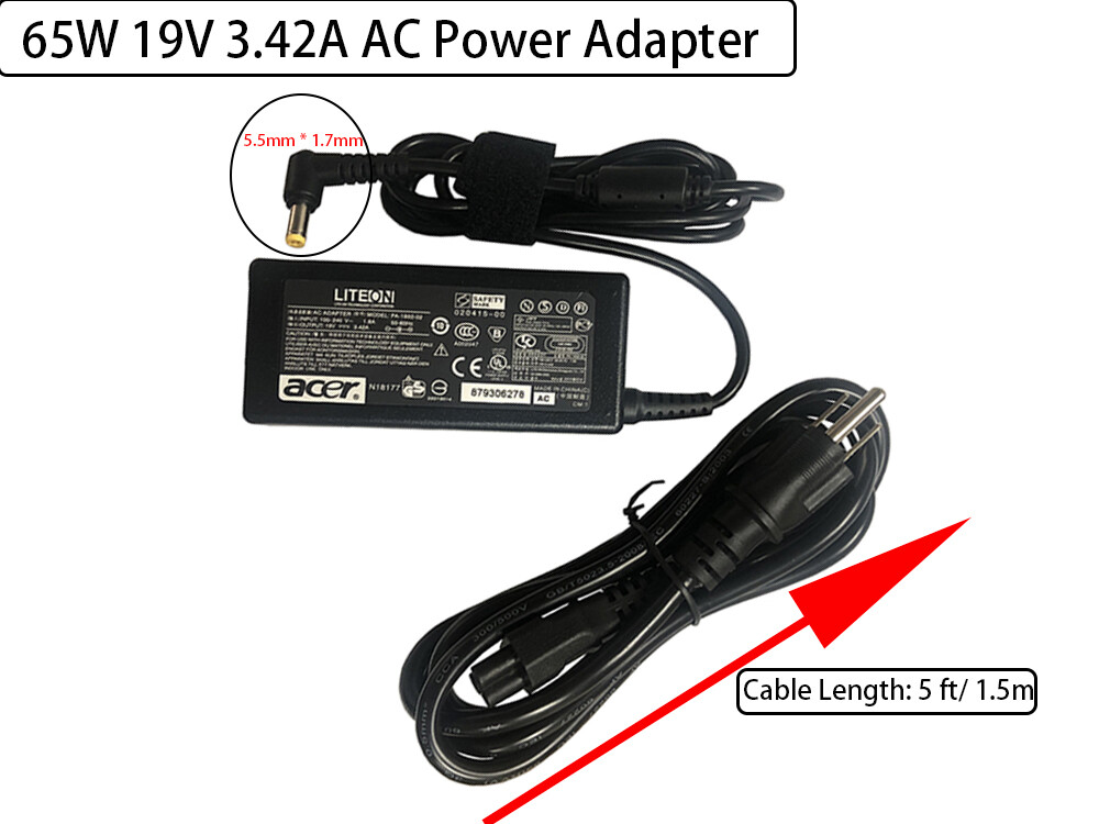 For Acer Aspire 5538-1672 5538-1096 5538-1395 65W AC Adapter Charger Power Cord