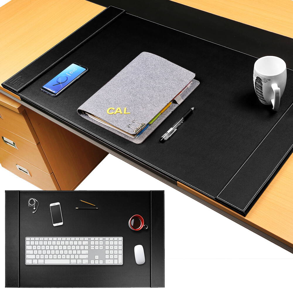 SUM Life Black 34" X 20" Brown Luxury Premium Leather Desk Pad Edge Office Mat