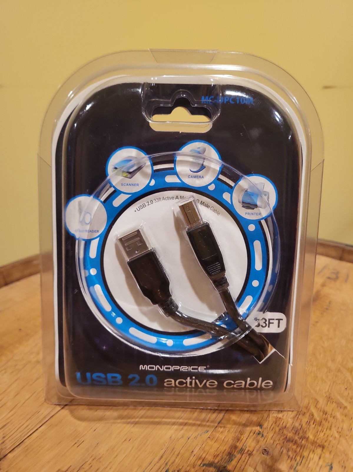 Monoprice USB A to USB B 2.0 Active Cable 33ft Printer Scanner Black New Sealed 