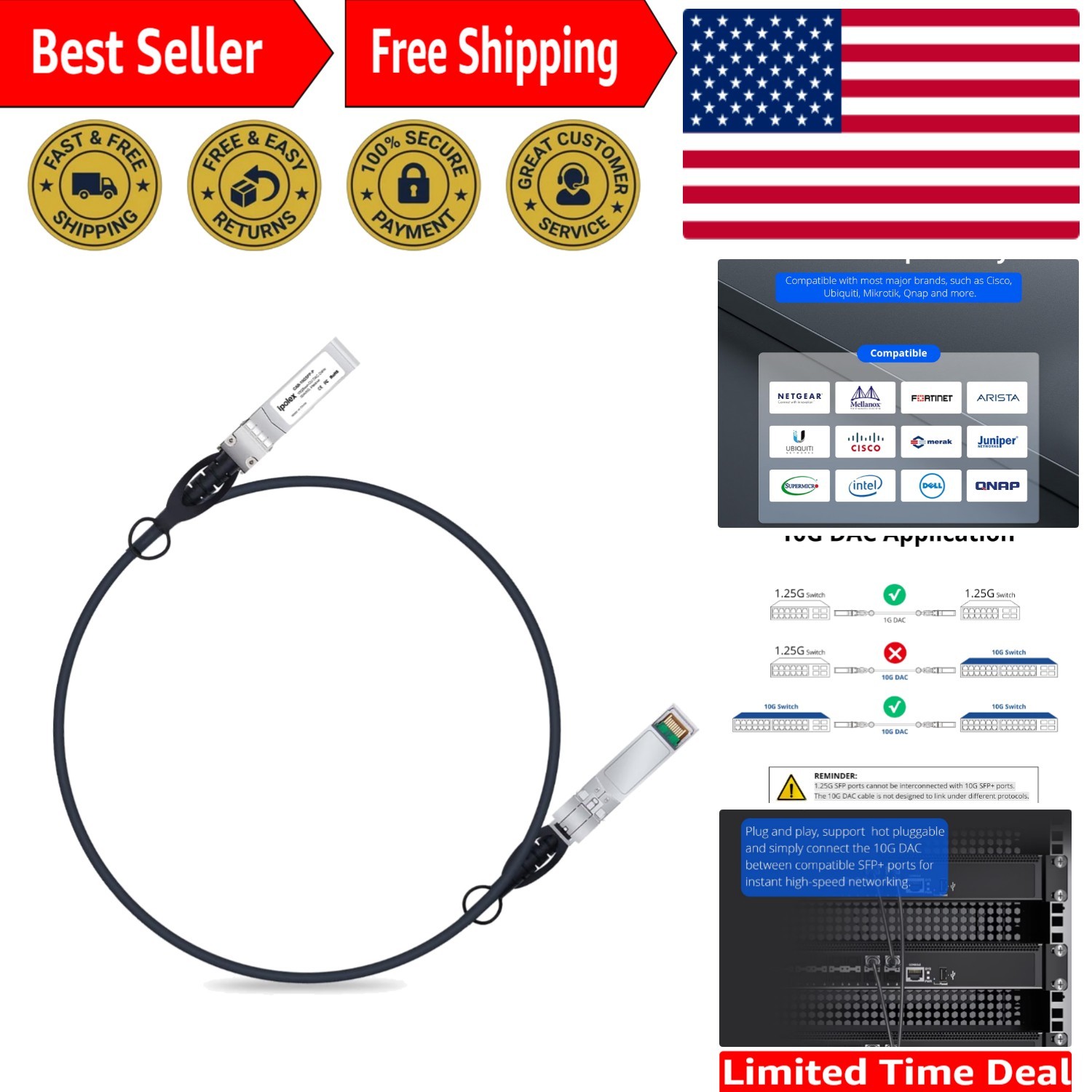 10G SFP+ Twinax DAC Cable - 1M Lightweight High-Performance Networking Solution