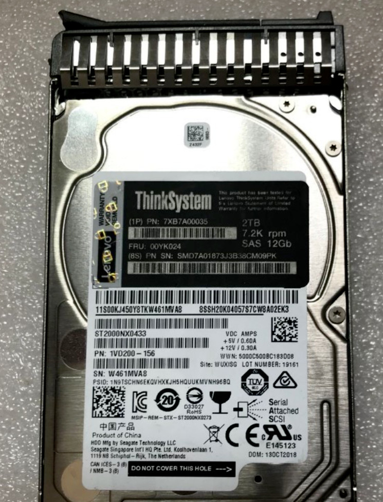 IBM LENOVO 7XB7A00035 00YK024 2.5" 2TB 7.2K SAS 12Gb Hot Swap 512n HARD DRIVE