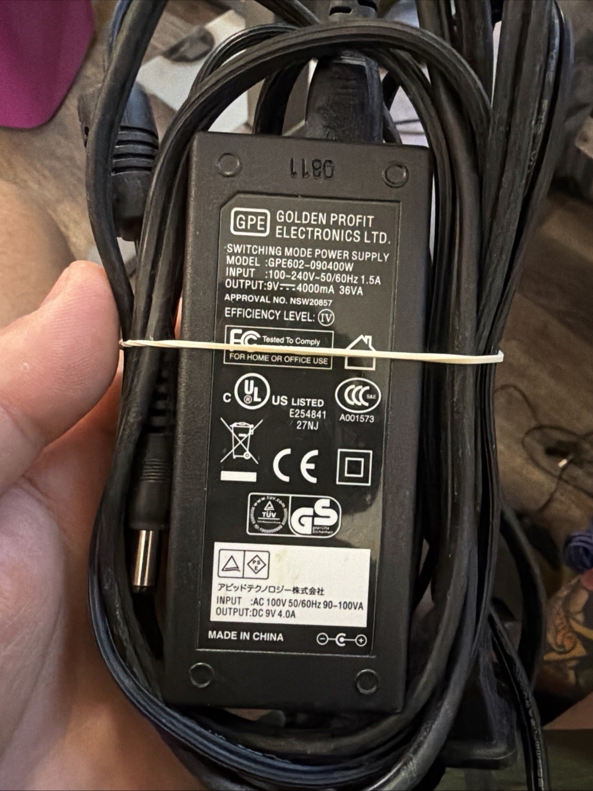 GPE GPE602-090400w Switching AC Power Adapter Charger 9V 4000ma