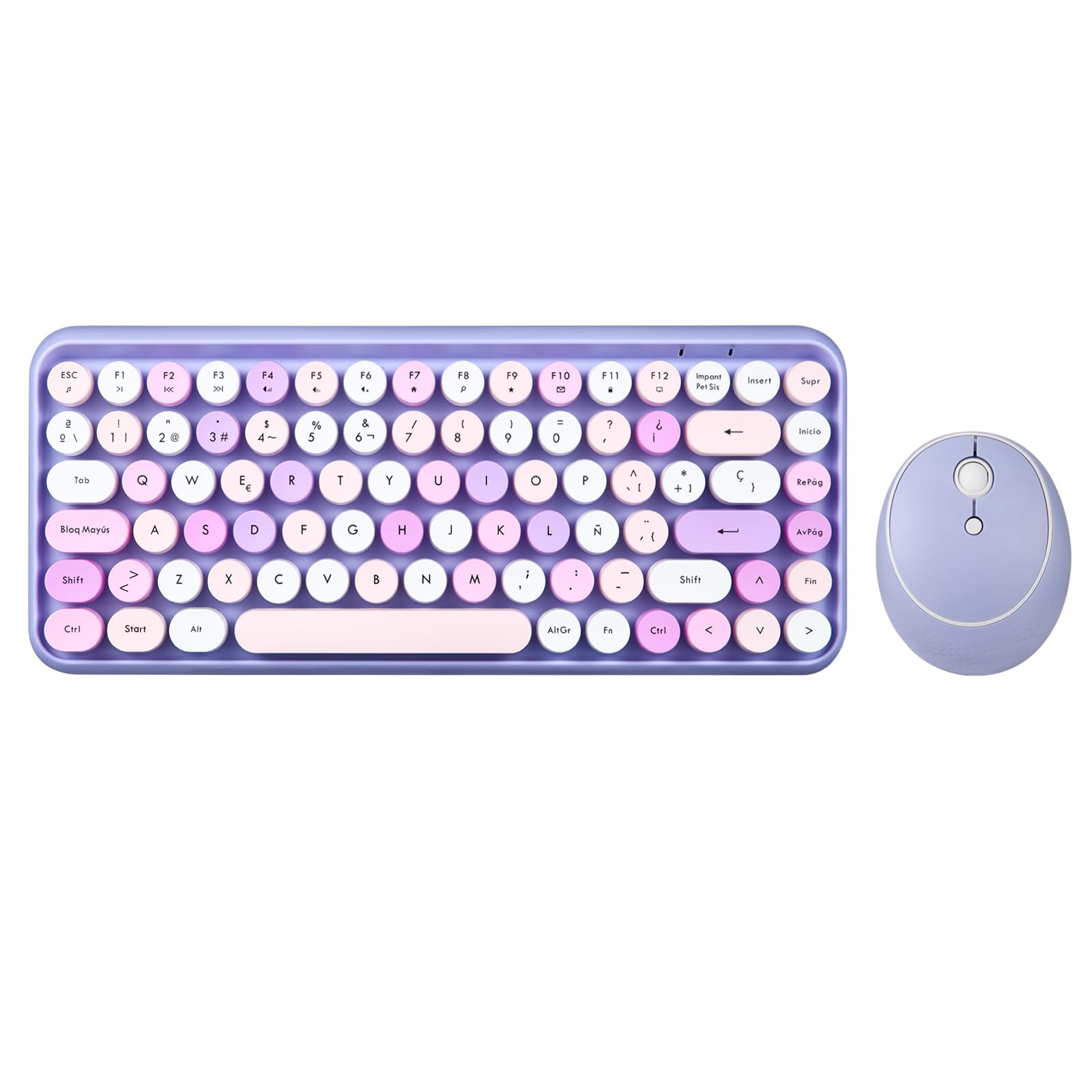 PERIDUO713PP ES Set Teclado Raton Inalambrico 2.4 GHz Morado Pastel QWERTY