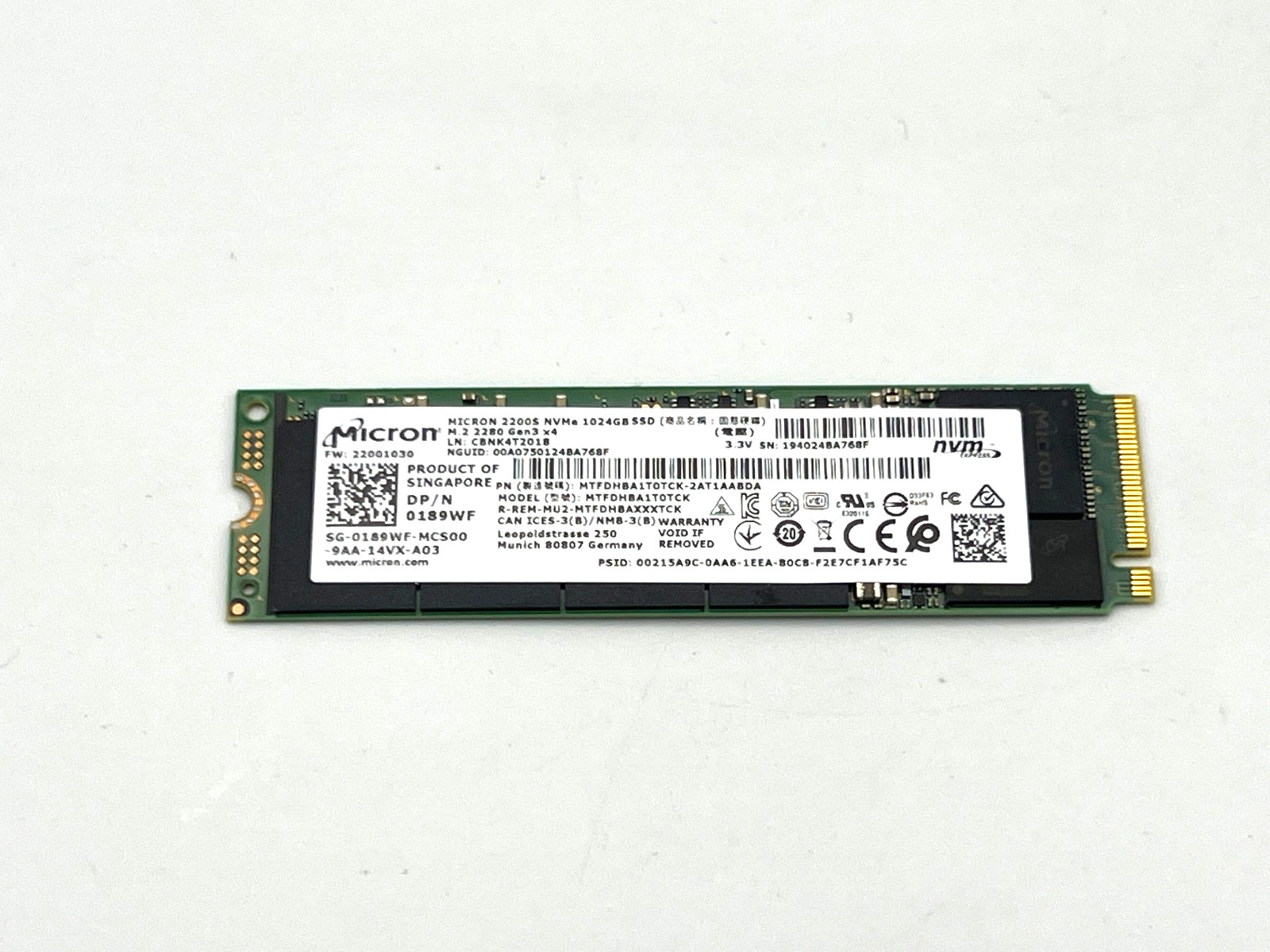 Micron 2200S NVMe 1TB Gen3 M.2 NVMe SSD