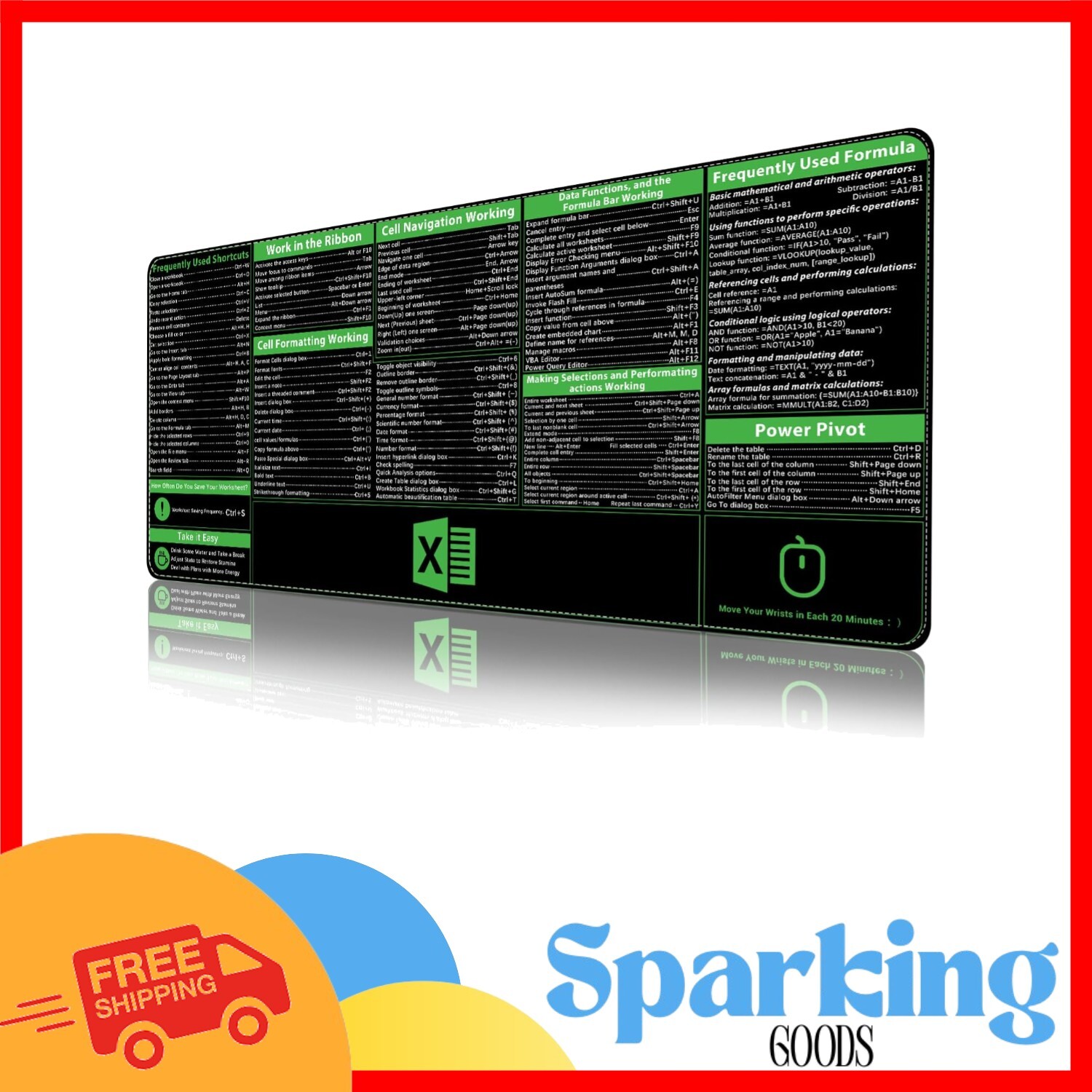 Giant Excel Cheat Sheet Desk Mat 35.4x15.7 - Waterproof & Professional Design