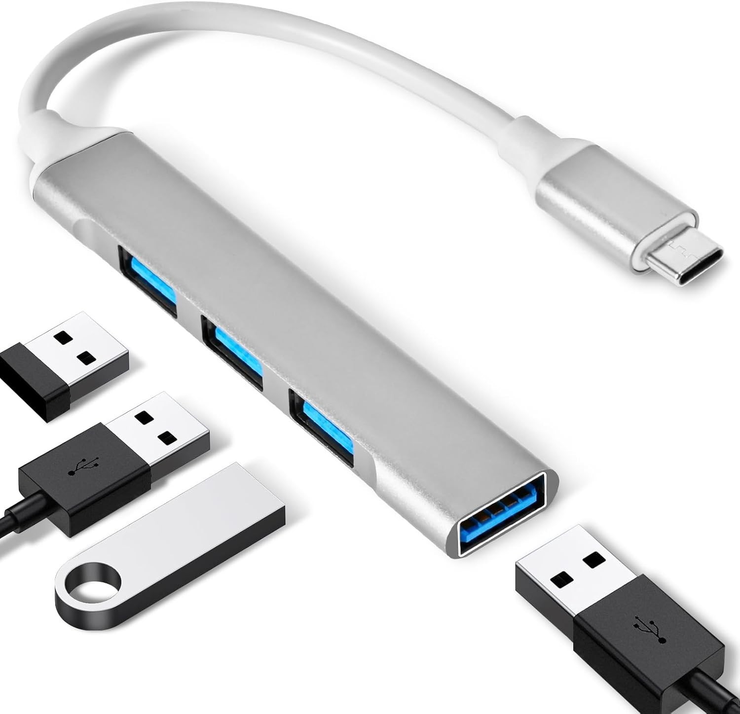 4 Ports USB C to USB Hub, Aluminum Type C to USB A 3.0 Adapter, Plug and Play...