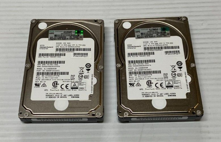 Lot of 2x 642266-001 HPE 781581-002 AL14SEB060N 600GB 10K 2.5" SAS Hard Drives