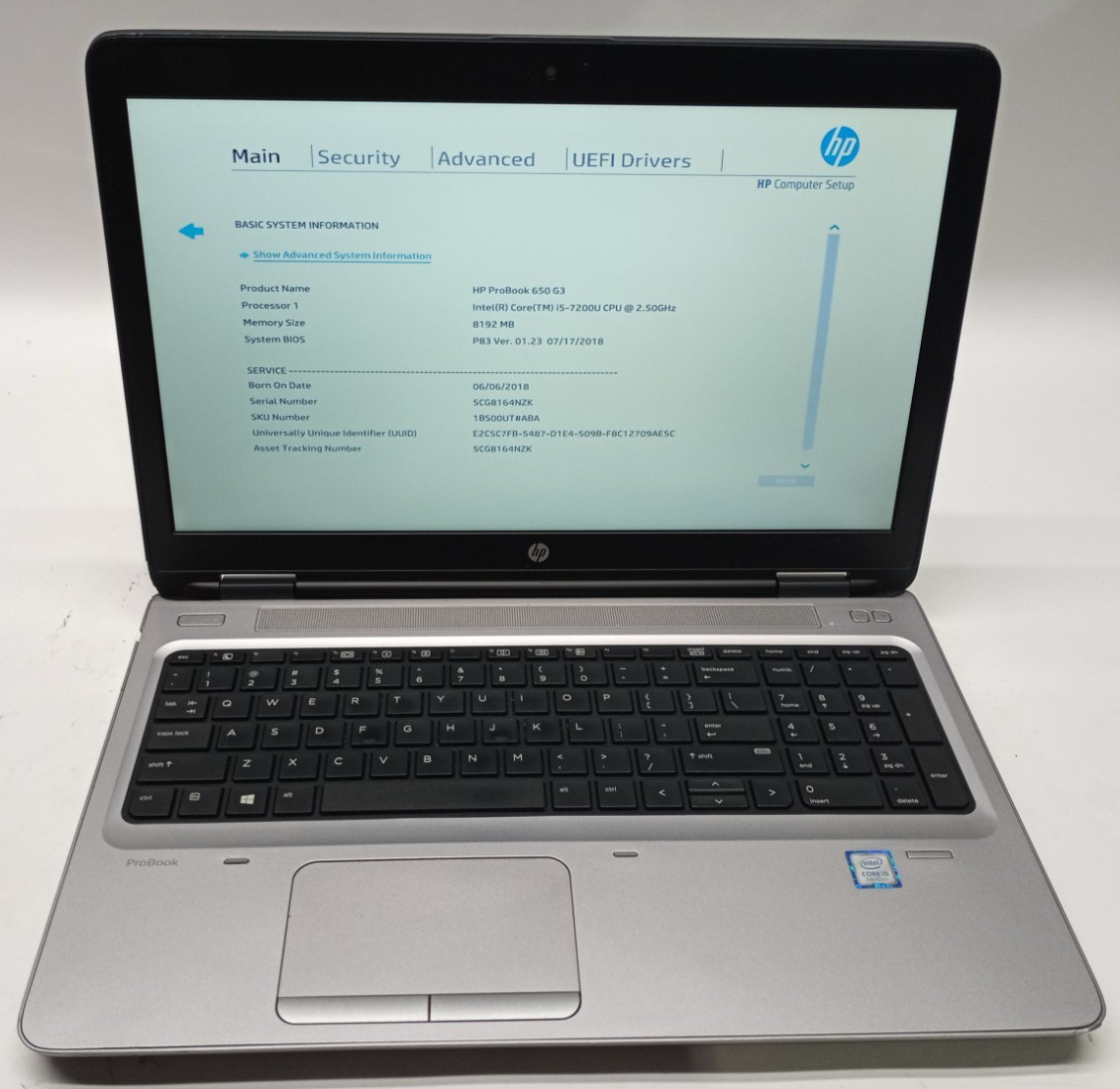 HP ProBook 650 G3 15.6" i5-7200U@2.50GHz 8GB RAM Wi-Fi/BT No HDD No OS KD349*