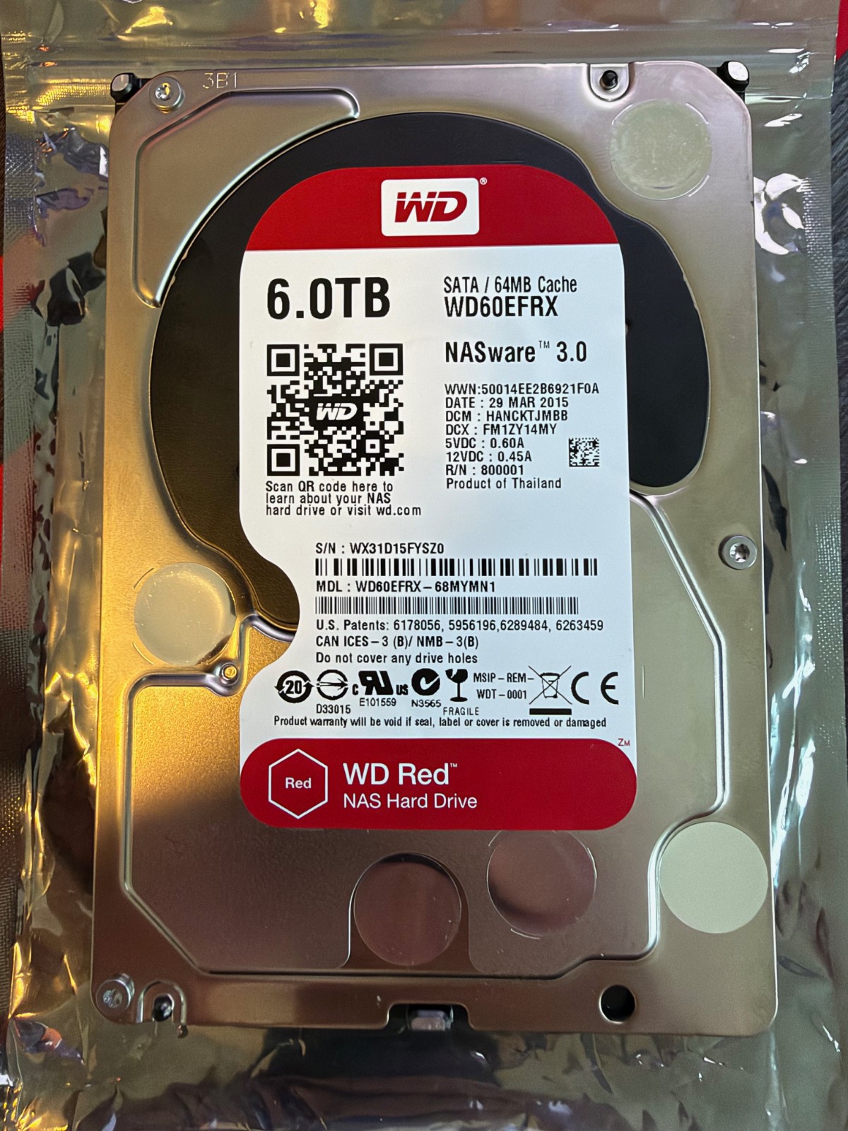 Western Digital WD Red NAS 6TB SATA III 6Gbps HDD WD60EFRX