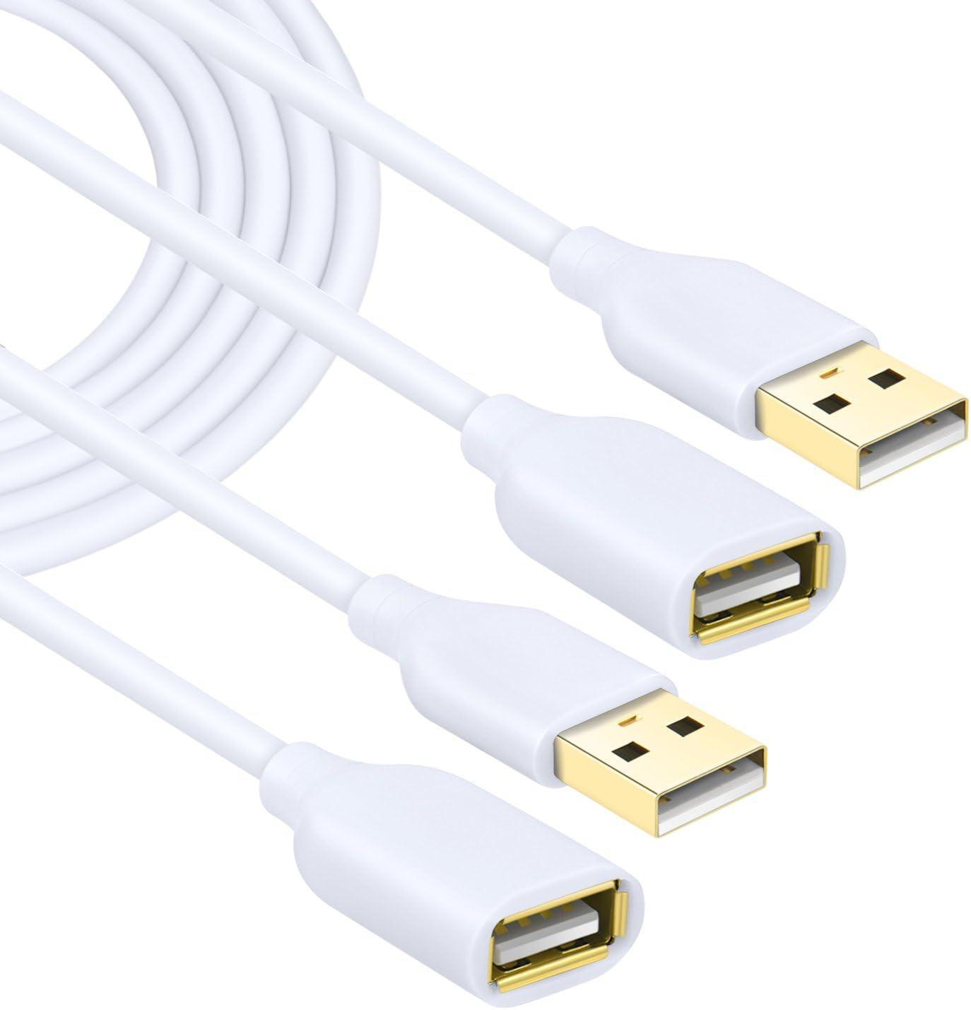 White USB Extension Cable, 2-Pack USB 2.0 10Ft/3M Type a Male