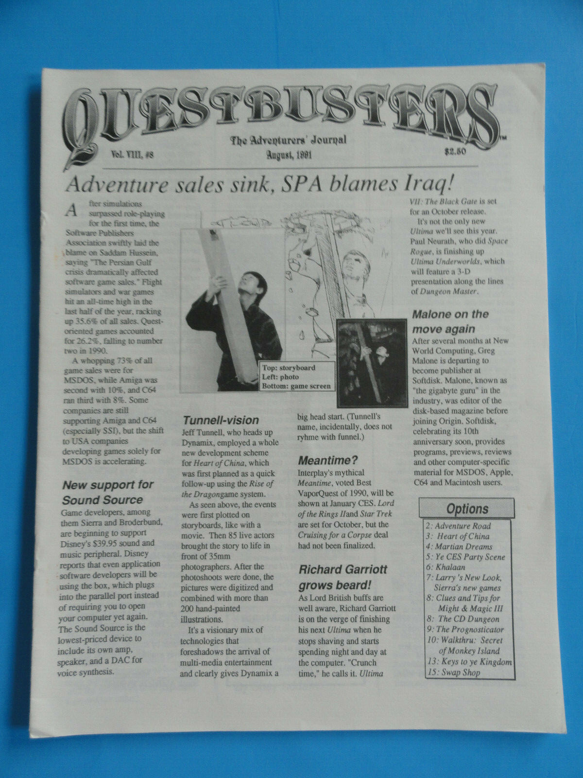 QUESTBUSTERS AUGUST 1991 VOL. VIII, #8 ADVENTURE SALES SINK, SPA BLAMES IRAQ