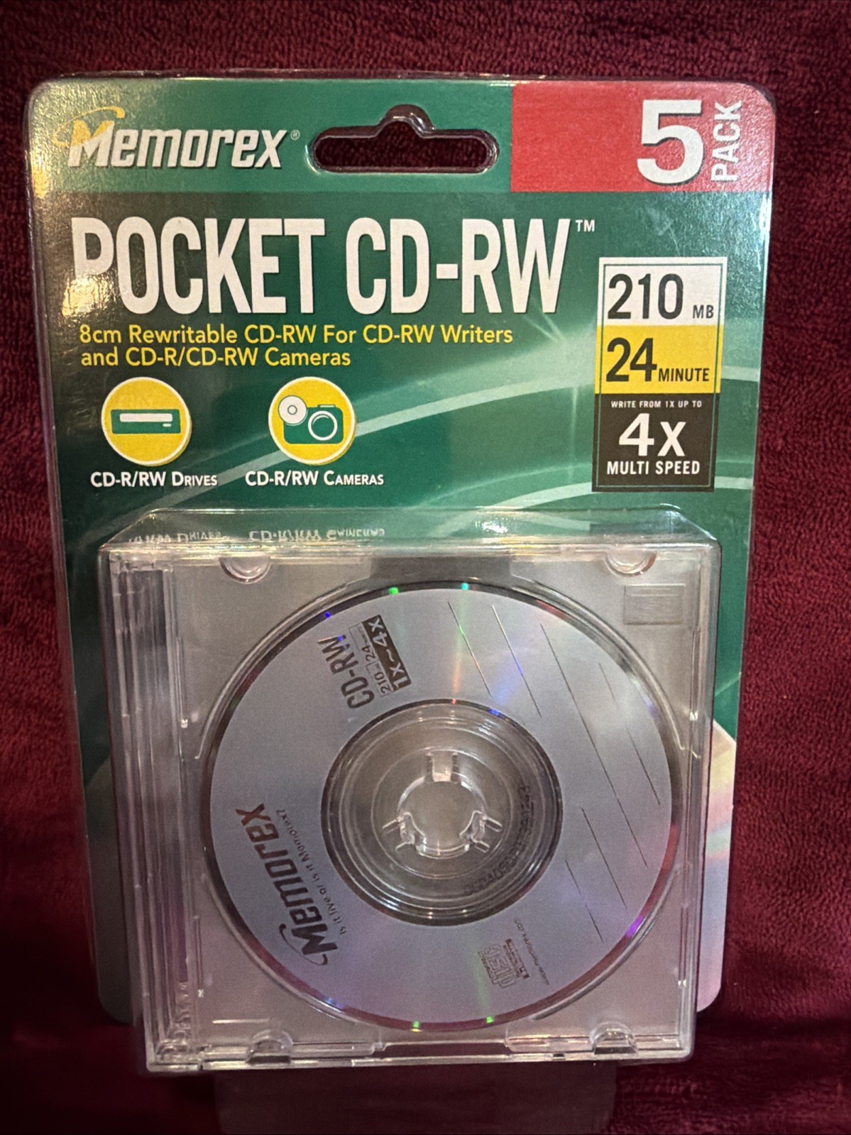 Memorex Pocket CD-RW 5 Pack Rewritable 8cm Digital Camera 4x 210MB 24min New