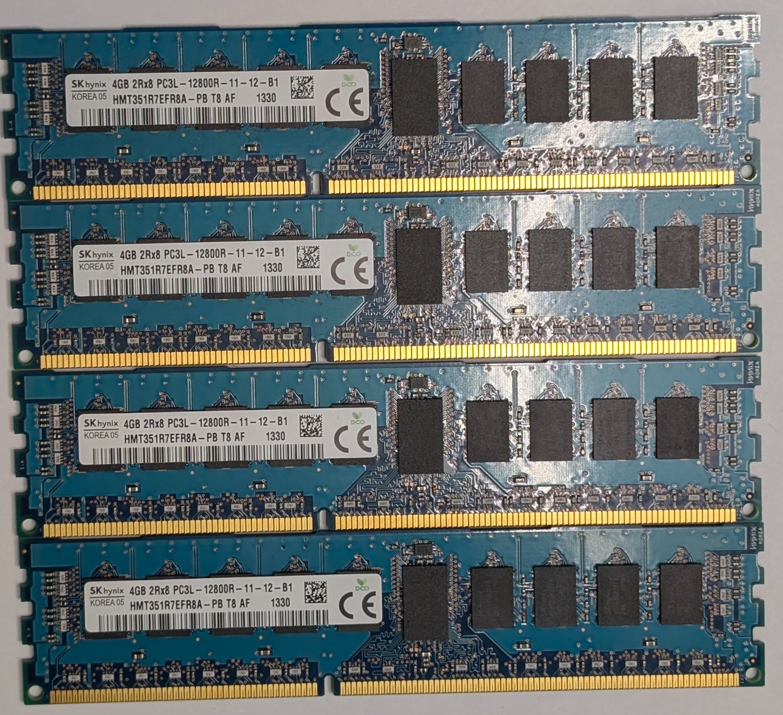 Lot of 4 SK Hynix 4GB 2Rx8 PC3L-12800R DDR3 1600MHz ECC REG Server RAM 16GB Kit