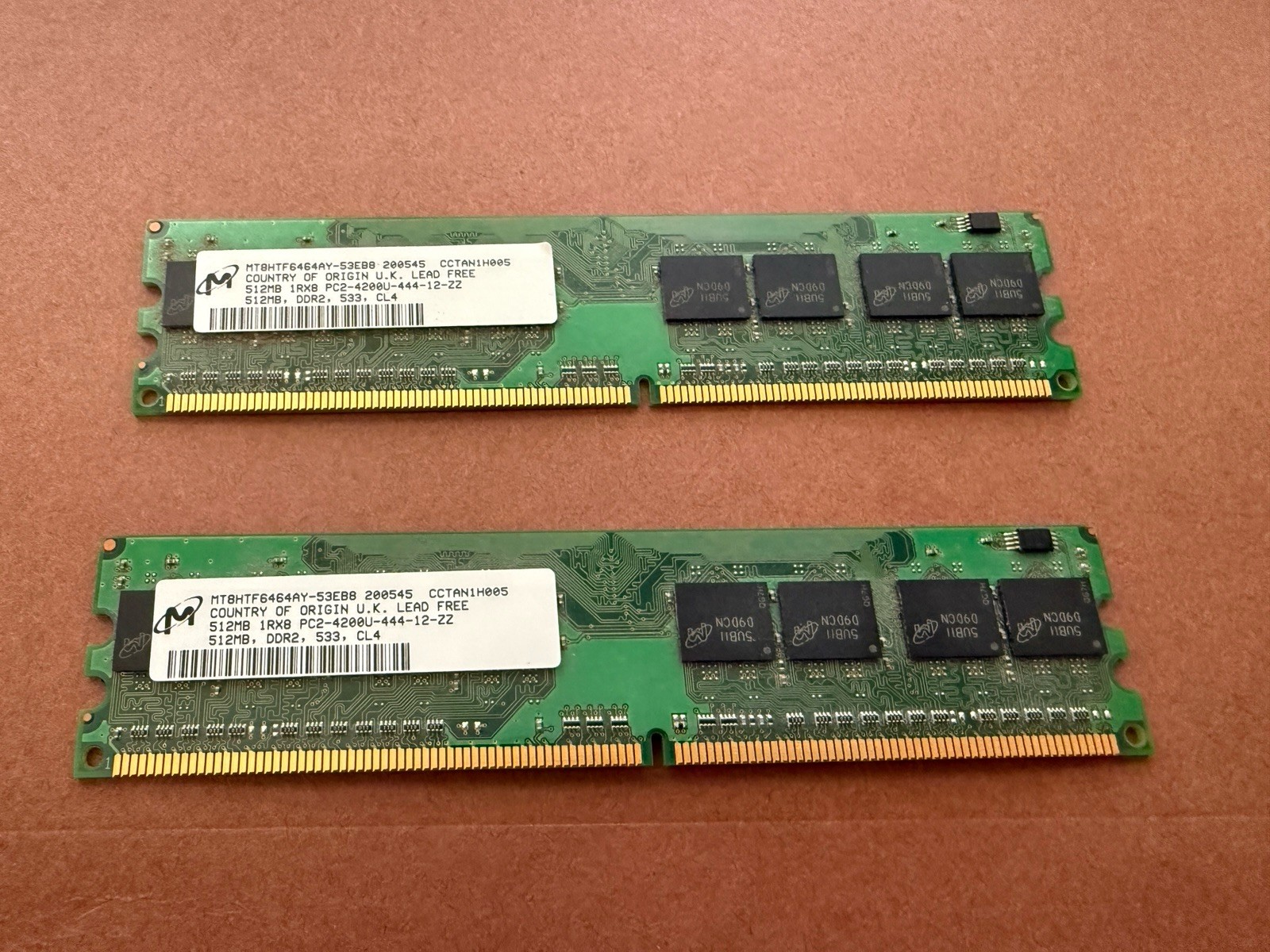 2 X 512MB MICRON PC2-4200U DDR2-533 MEMORY 1GB TOTAL - LEAD FREE - U.K. ORIGIN