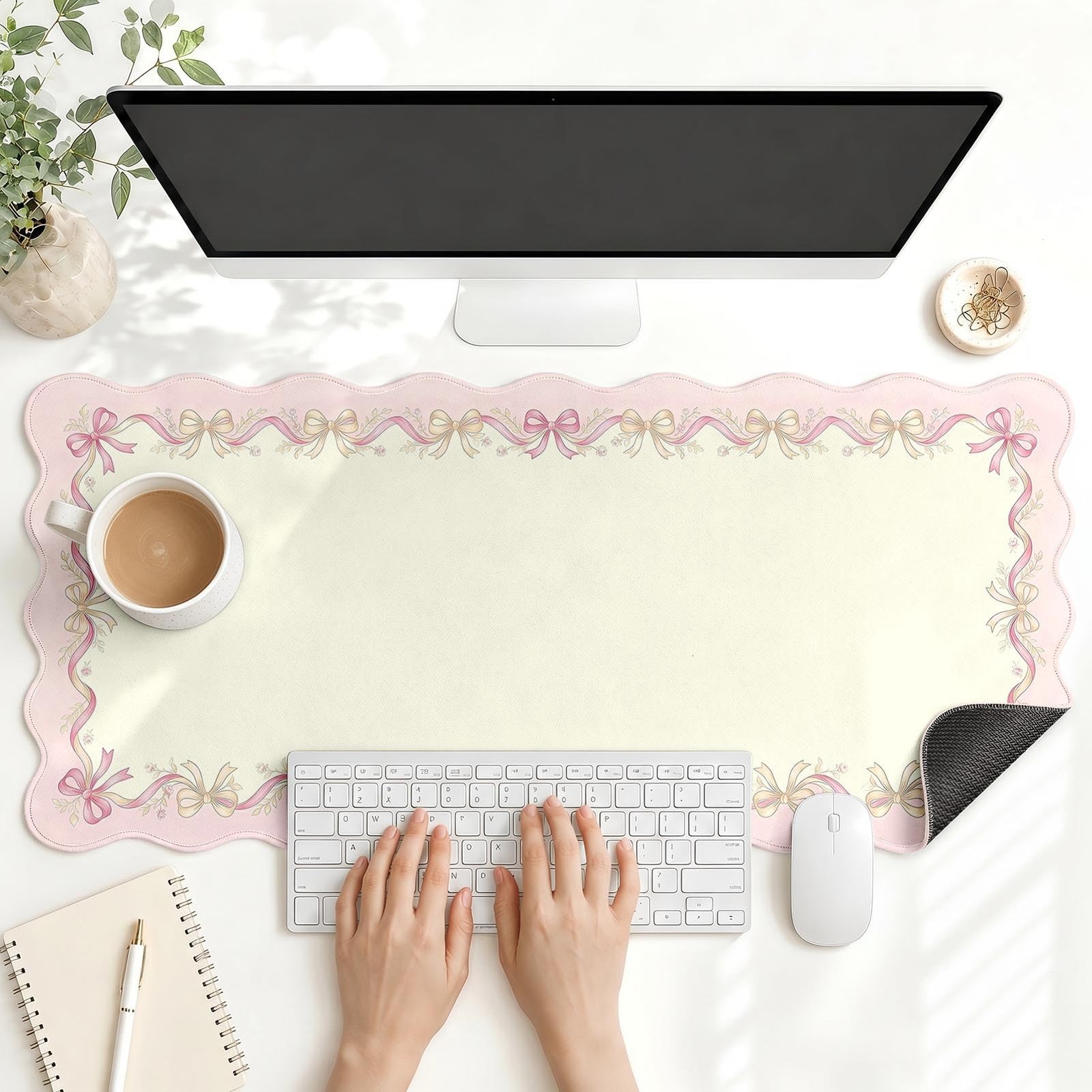 Cosovia Scalloped Gaming Mouse Pad Desk Mat, Bow, 35.4"x15.7" | No Slip Large...