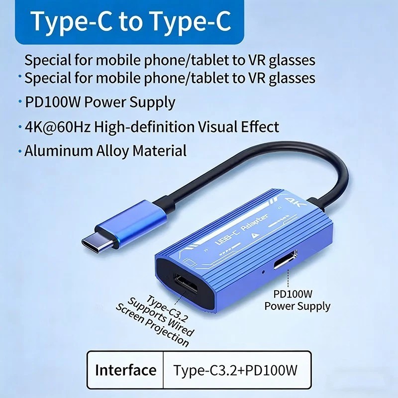 AR Smart Glasses 2-in-1 USB-C Dock Hub 4K60Hz Video Output 100W PD Fast Charging