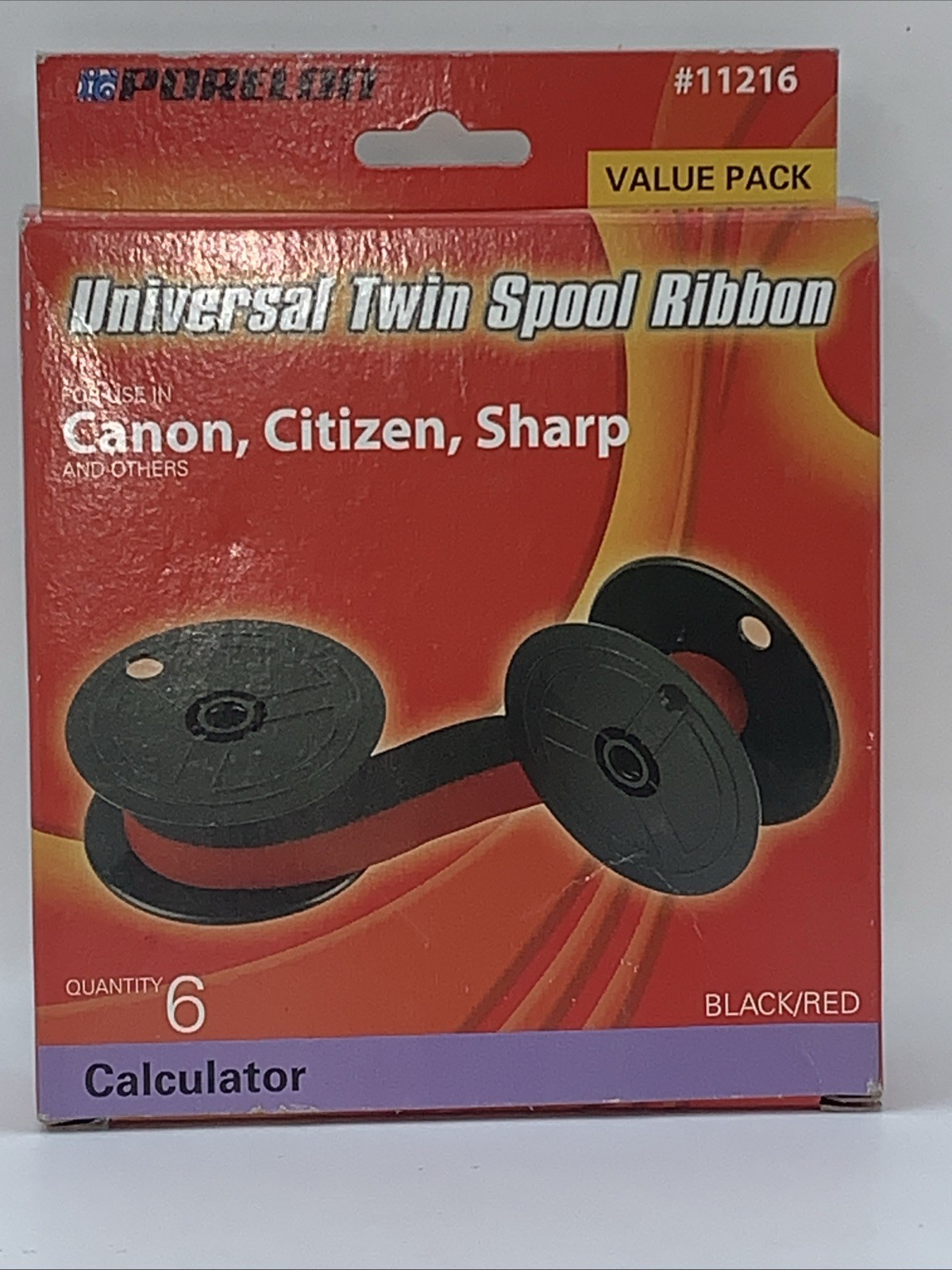 Porelon 11216 Black/Red Calculator  UNIVERSAL Twin Spool Ribbon 6-pack, New.