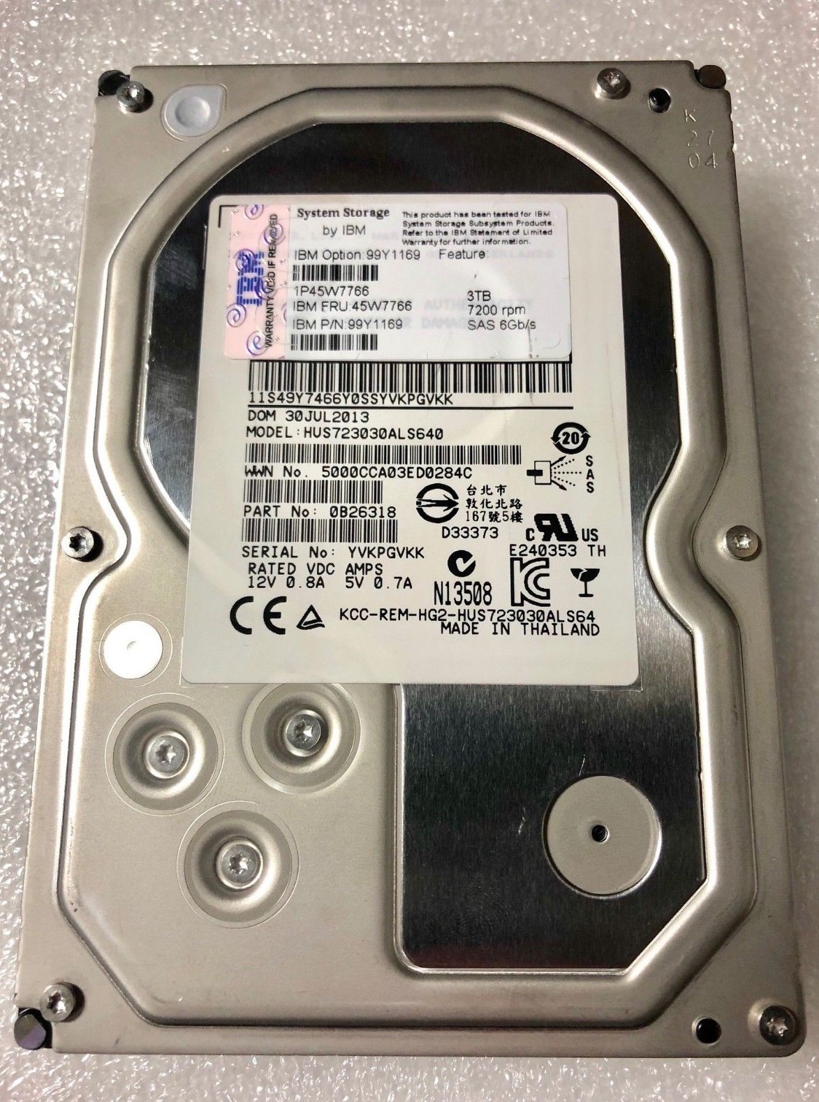 45W7766 99Y1169 3TB 7200RPM 6Gb's SAS XIV G3 HD no tray  HUS723030ALS640 