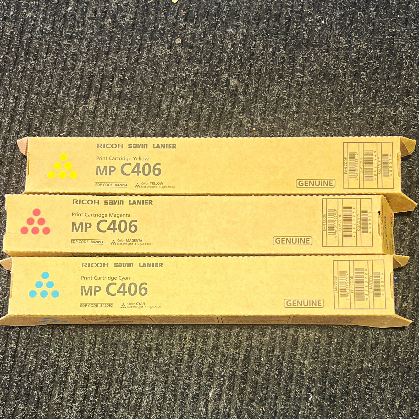 Ricoh Genuine MP C406 Cyan Magenta Yellow Laser Toner Set 842092 842093