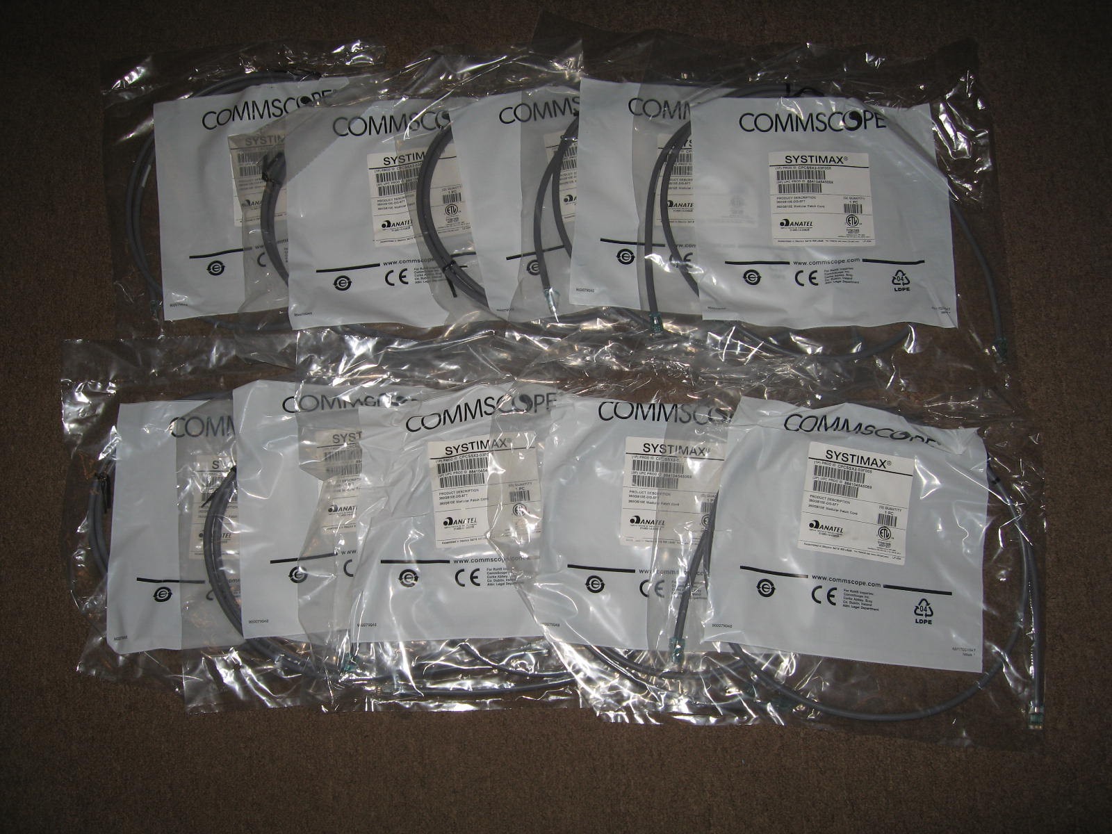 Lot 10 New Commscope Systimax Cat 6 Patch Cable 5 foot Grey GS10E-DG-5FT