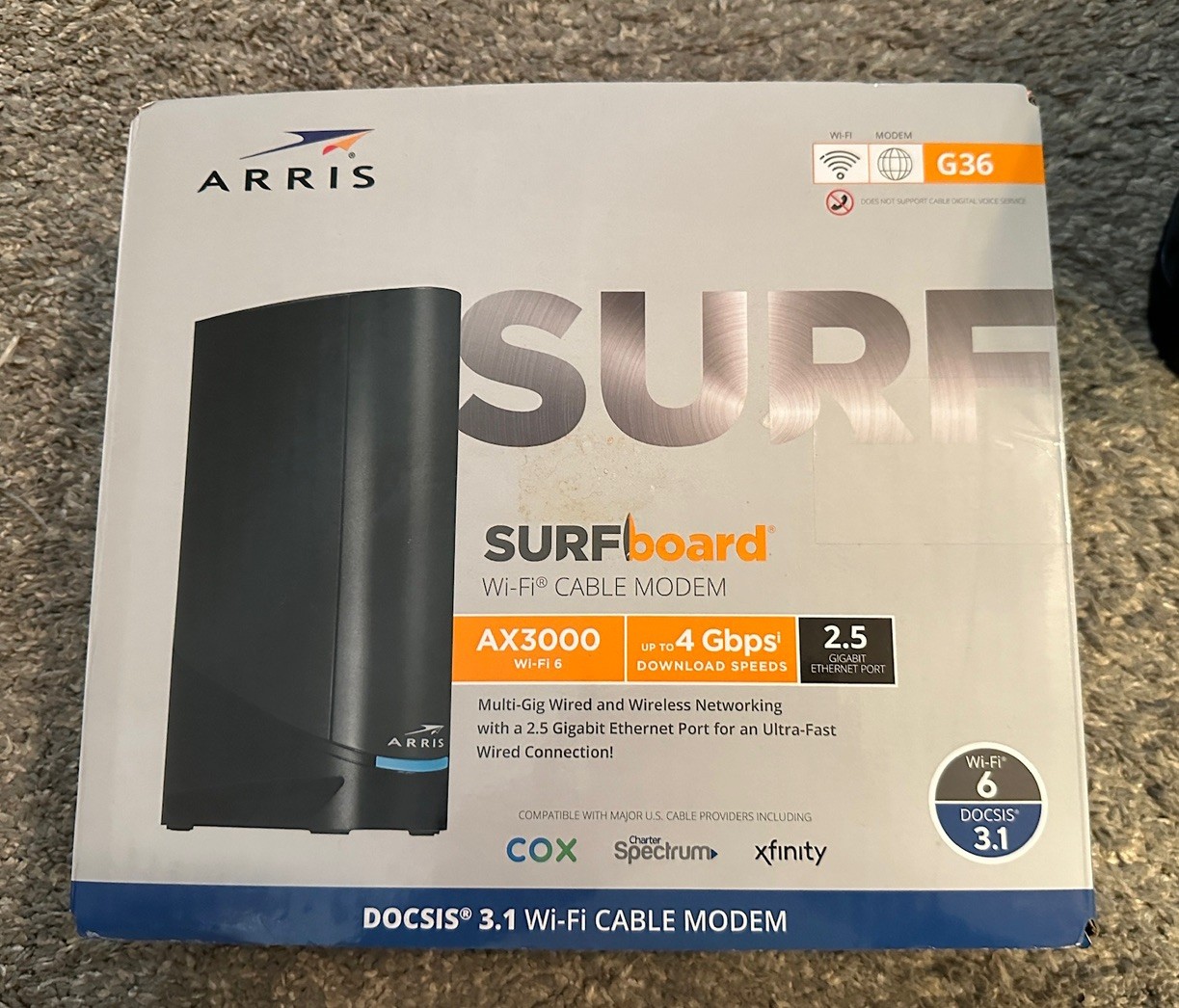 Arris Surfboard G36 WiFi-6 Cable Modem Dual-Band AX3000 NIB