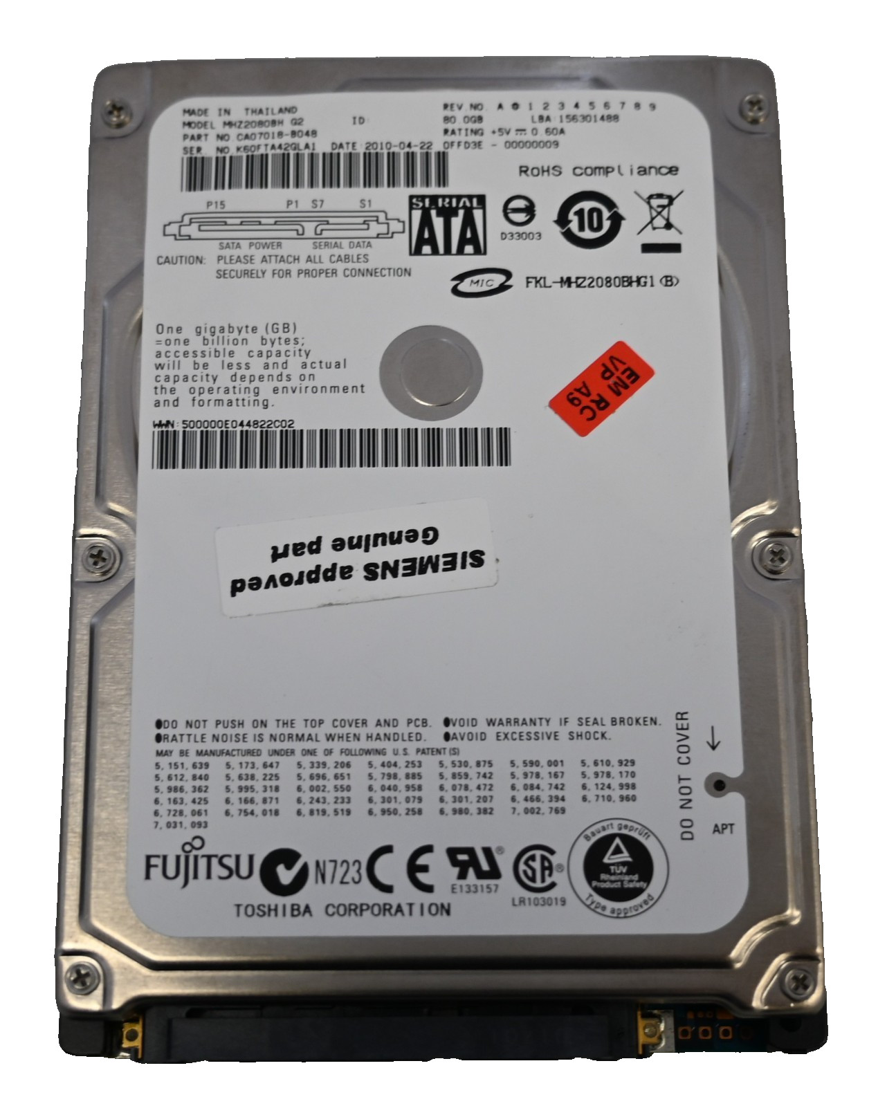 Fujitsu MHZ2080BH G2 80GB 2.5" SATA Hard Drive HDD 5400rpm Siemens Approved