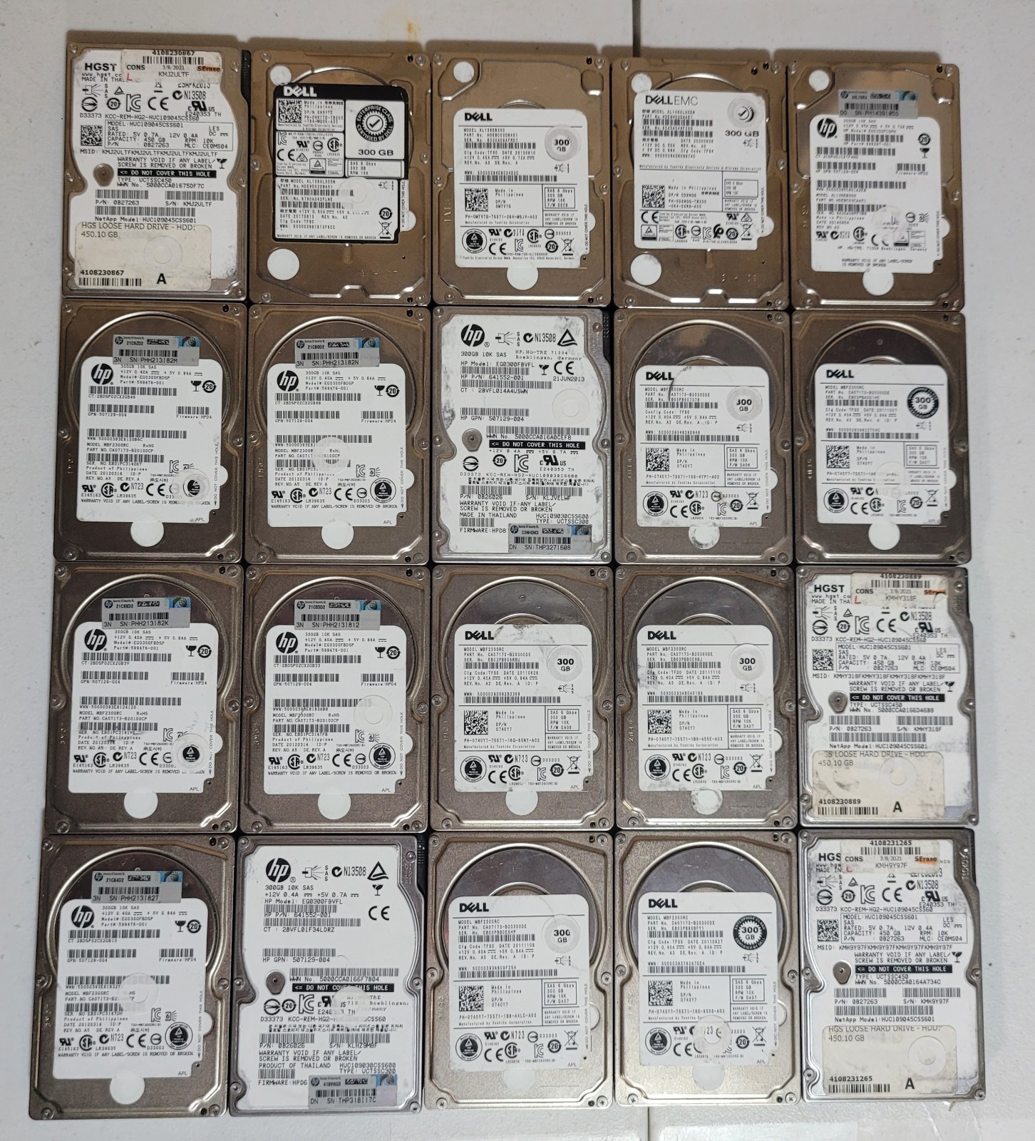 Lot of 20x 2.5" SAS Hard Drives 300GB/450GB ZERO DEFECTS ZERO UNCORRECTED ERRORS