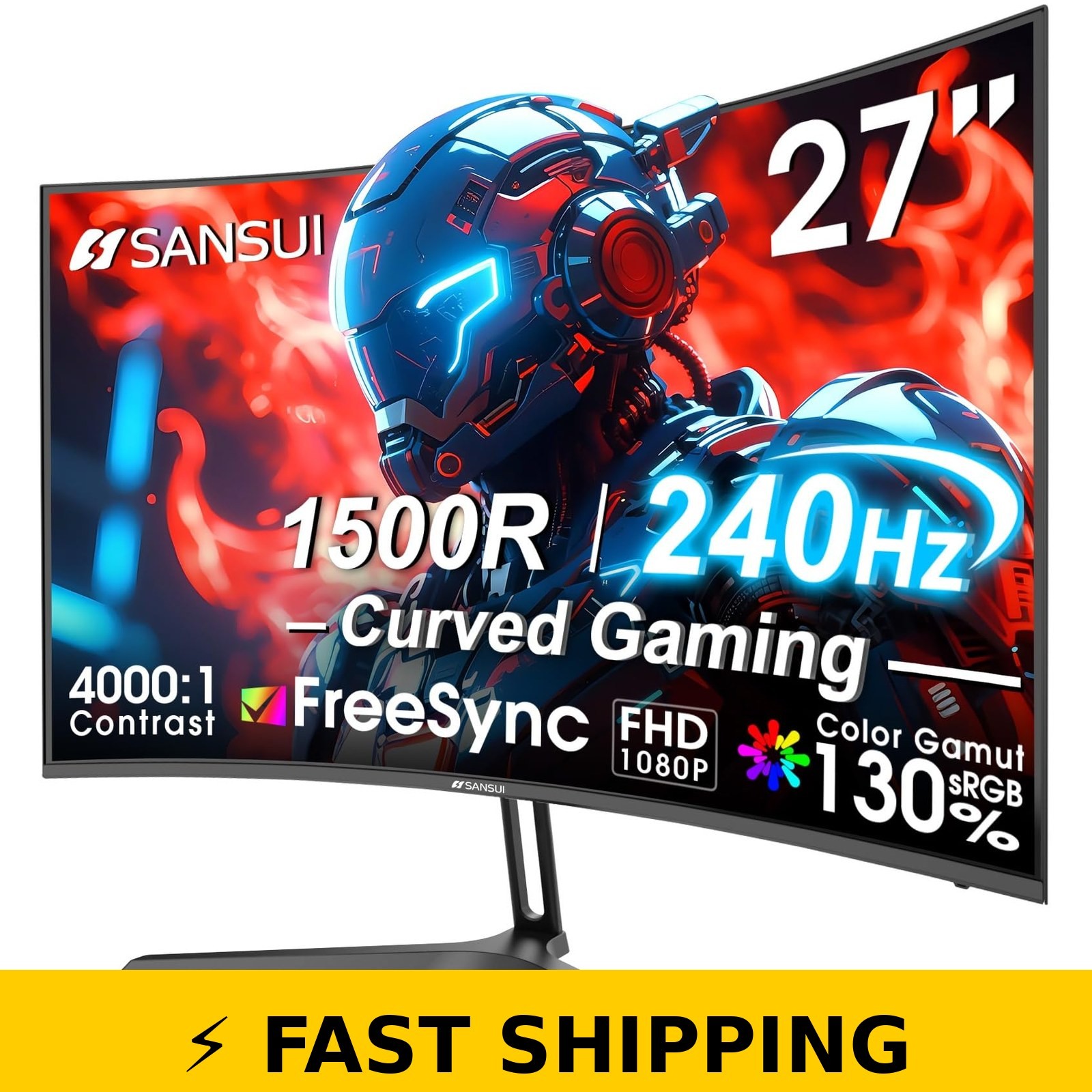 SANSUI 27" Curved 240Hz Gaming Monitor FHD 1080P