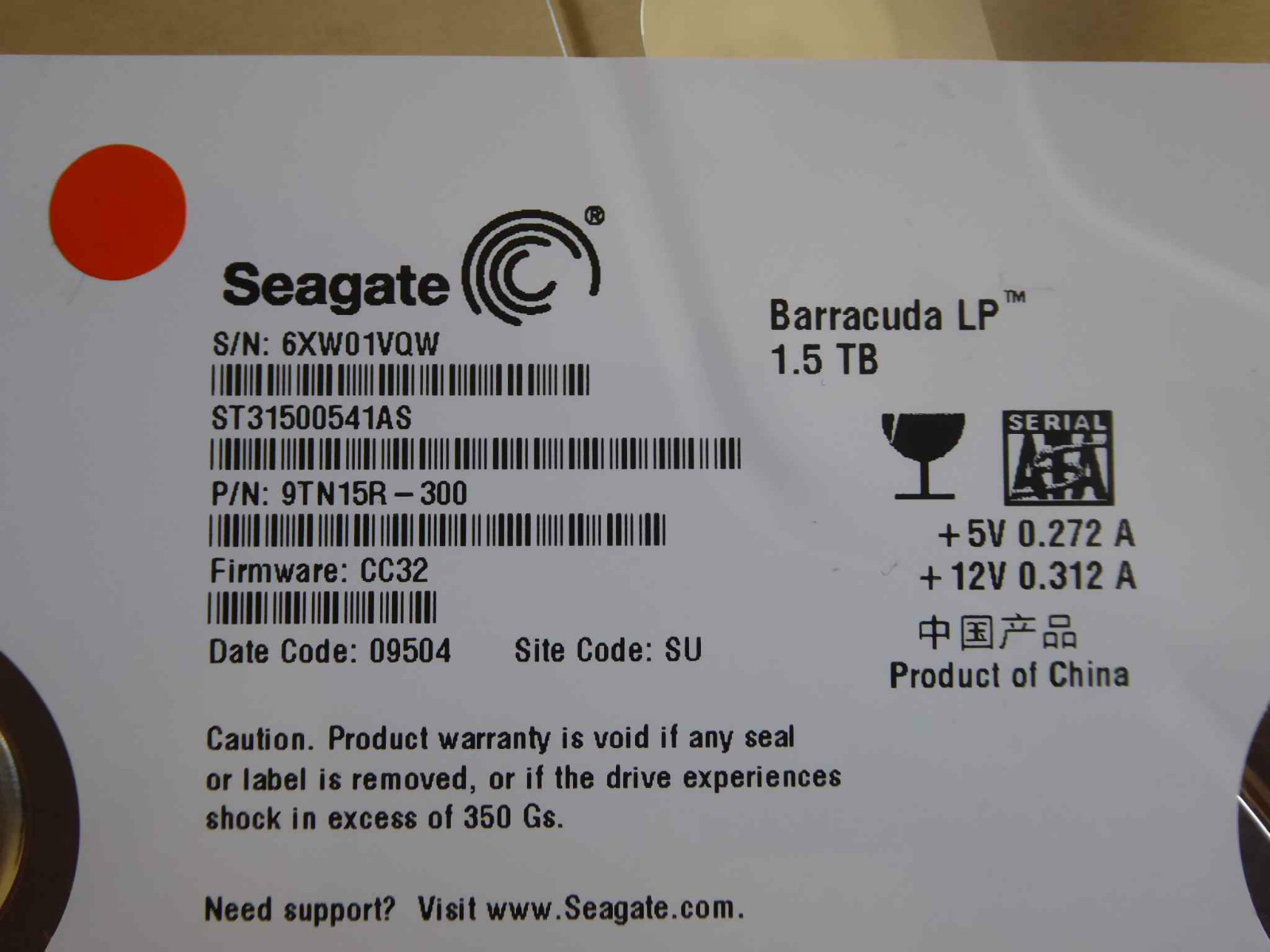 1.5TB Seagate ST31500541AS / 9TN15R-300 / CC32 / SU / 100535537 REV A - HD #4