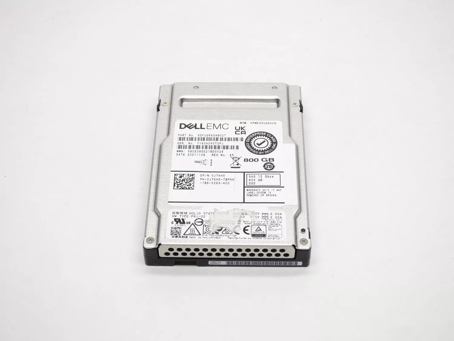 JTKH5 DELL 800GB SAS 2.5 12Gb/s SSD MIXED-USE KPM6XVUG800G ISE 3DWPD PM6
