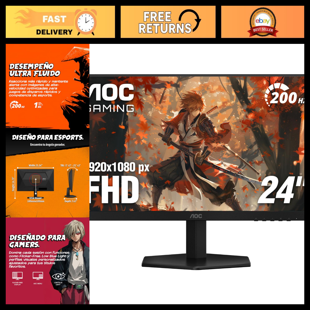 24" FHD Gaming Monitor 200Hz IPS 0.3ms Response Time NVIDIA G-SYNC Compatible